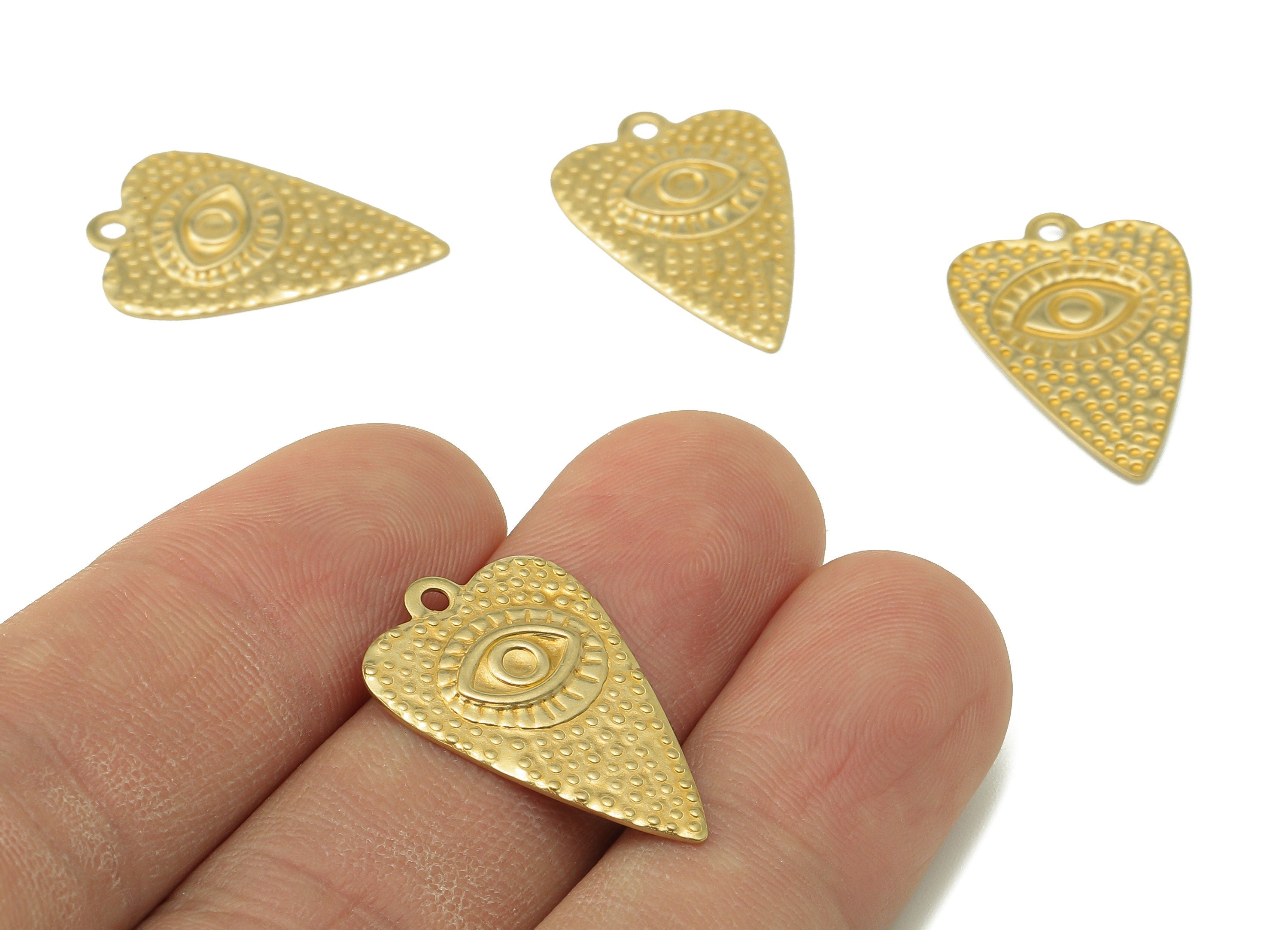 Brass Strawberry Earring Charms - Heart Raw Brass Eye Pendant With Loop - Round Dots Heart Charms - For Necklace - 24.55x16.1x0.8mm - PP8207 - DOMEDBAZAAR