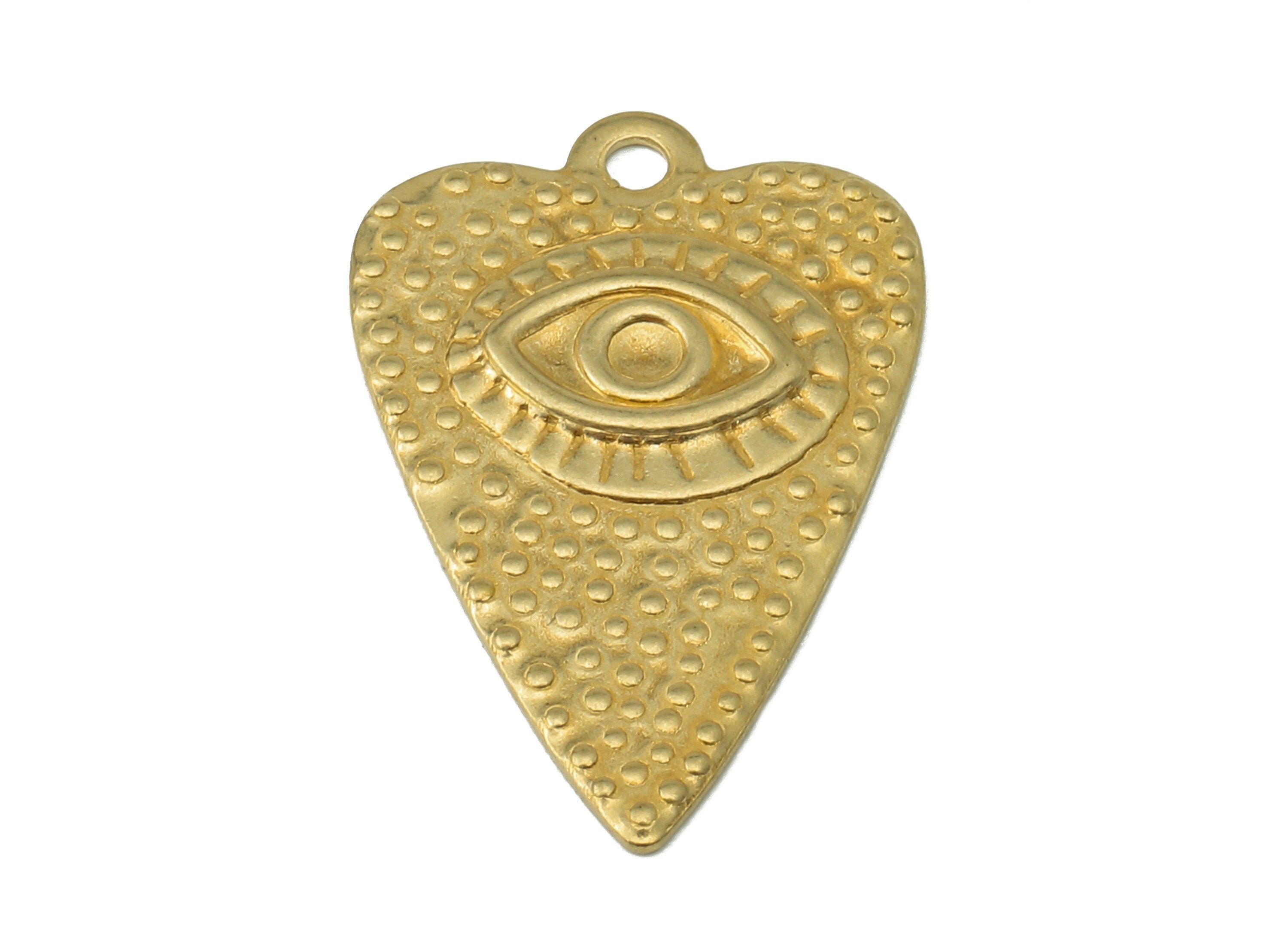 Brass Strawberry Earring Charms - Heart Raw Brass Eye Pendant With Loop - Round Dots Heart Charms - For Necklace - 24.55x16.1x0.8mm - PP8207 - DOMEDBAZAAR