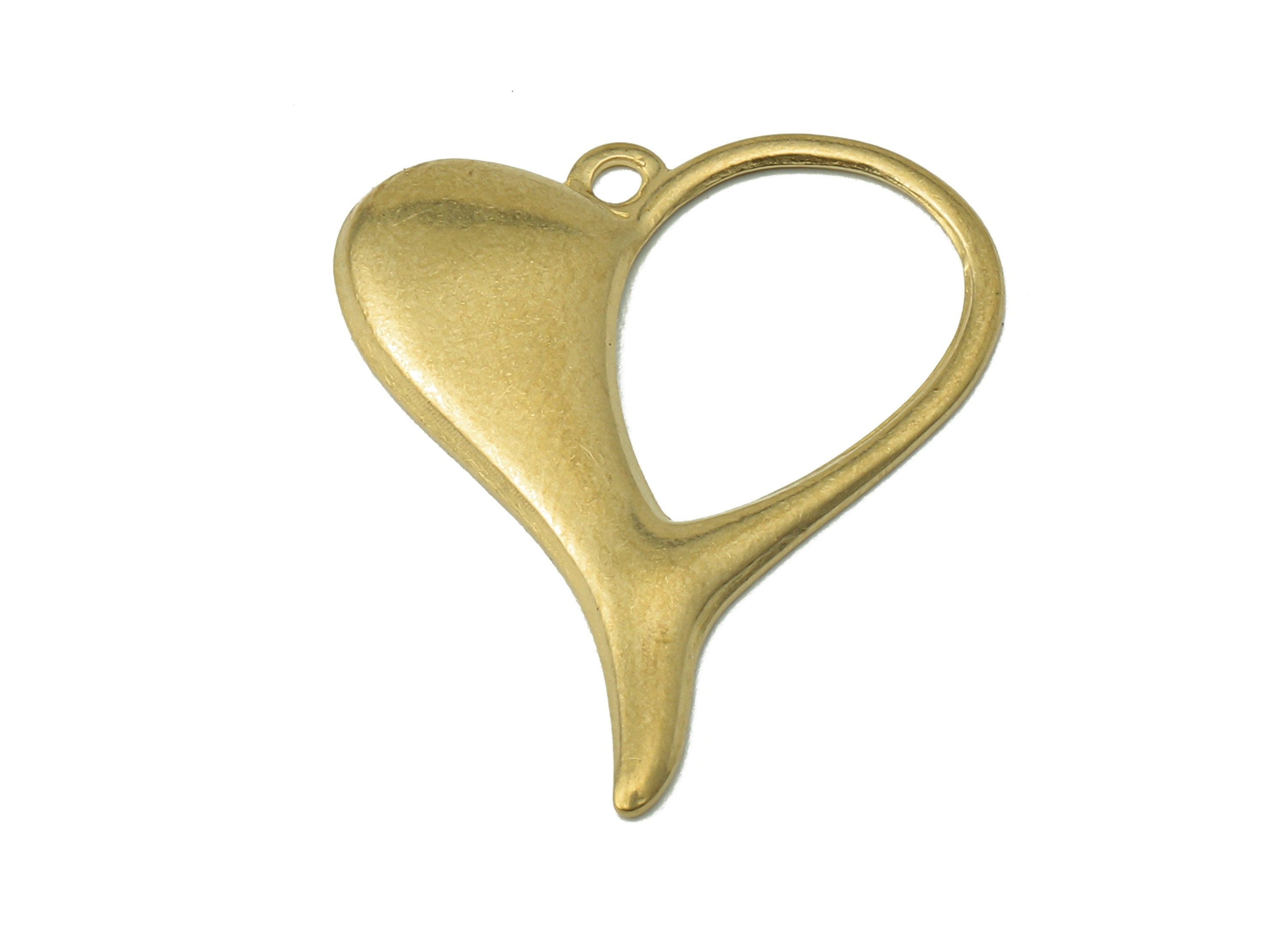 Brass Heart Earring Charms - Raw Brass Half Heart Cutout Pendant - Heart Charms With Loop - For Necklace - 24.97x20.56x1.08mm - PP8211 - DOMEDBAZAAR