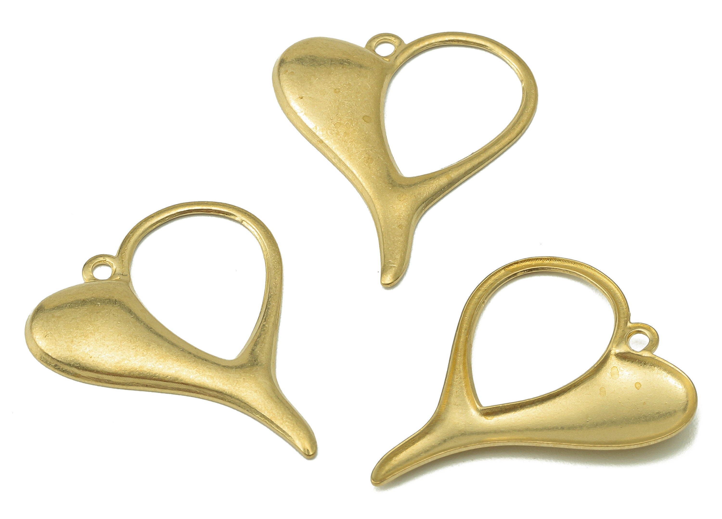 Brass Heart Earring Charms - Raw Brass Half Heart Cutout Pendant - Heart Charms With Loop - For Necklace - 24.97x20.56x1.08mm - PP8211 - DOMEDBAZAAR