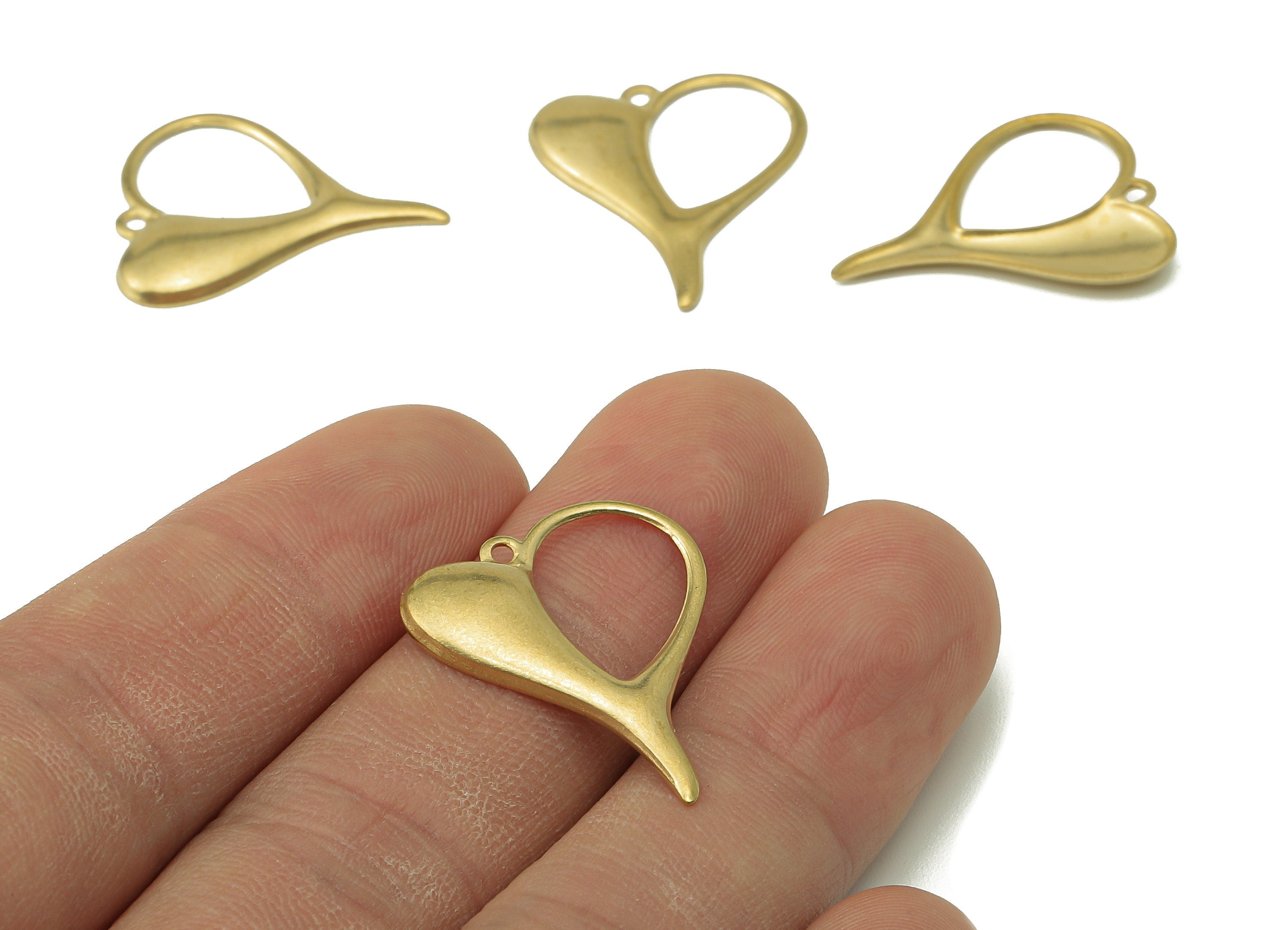 Brass Heart Earring Charms - Raw Brass Half Heart Cutout Pendant - Heart Charms With Loop - For Necklace - 24.97x20.56x1.08mm - PP8211 - DOMEDBAZAAR