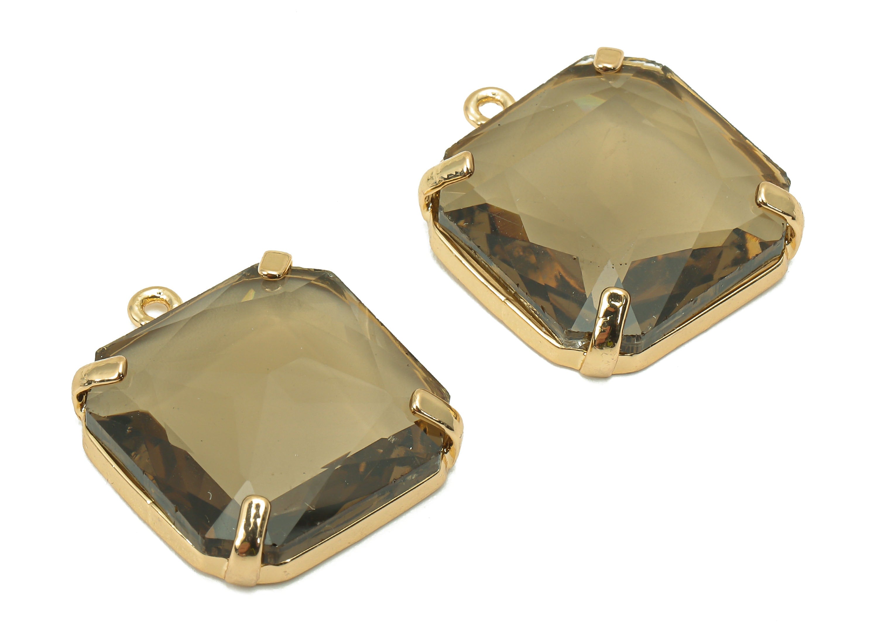 Brass Frame Black Square Pendant - Square Earring Charm - Faceted Clear Black Glass - Gold Tone Plating - 22.4x18.5x5.8mm - GS1152C - DOMEDBAZAAR