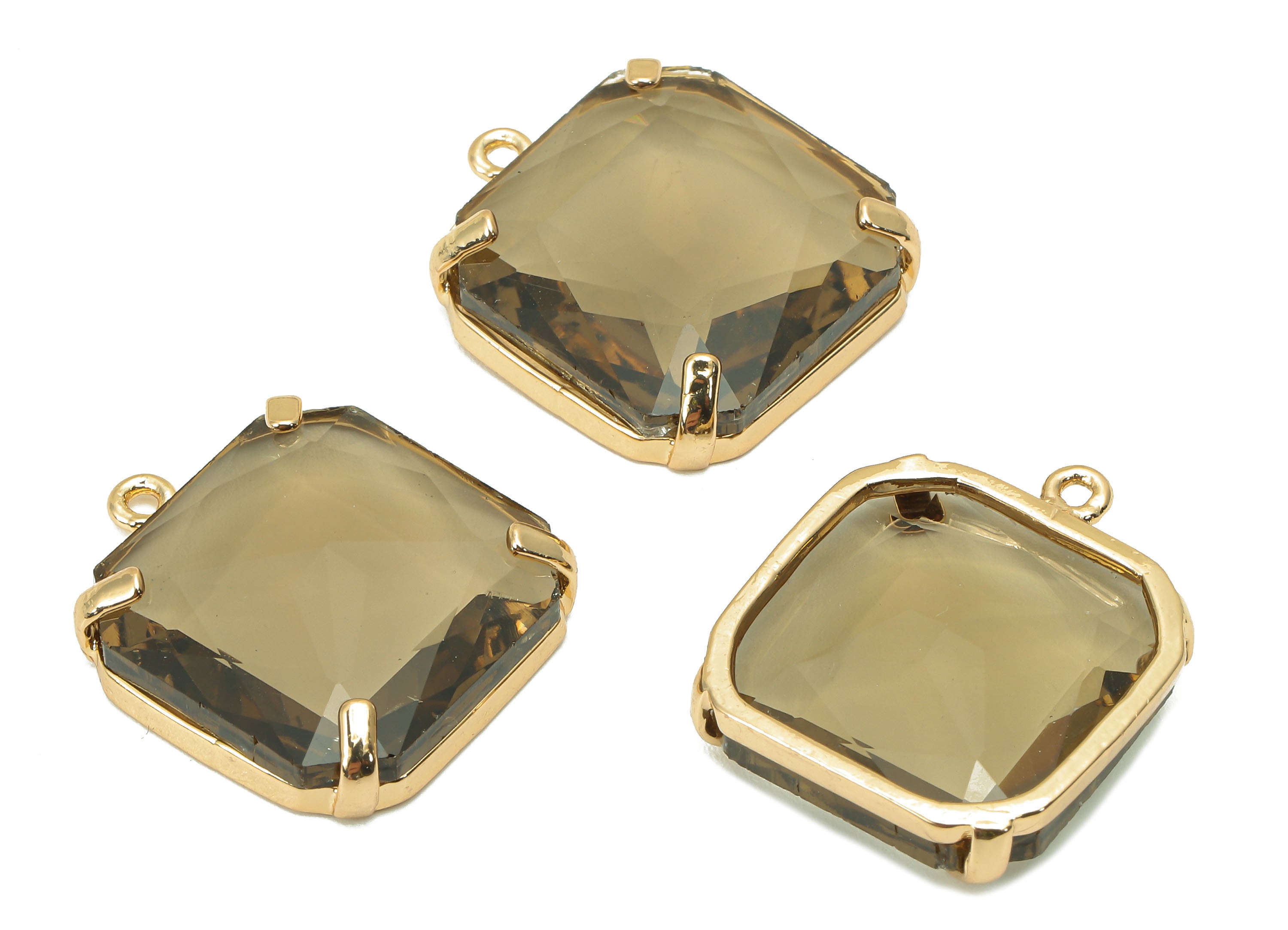 Brass Frame Black Square Pendant - Square Earring Charm - Faceted Clear Black Glass - Gold Tone Plating - 22.4x18.5x5.8mm - GS1152C - DOMEDBAZAAR