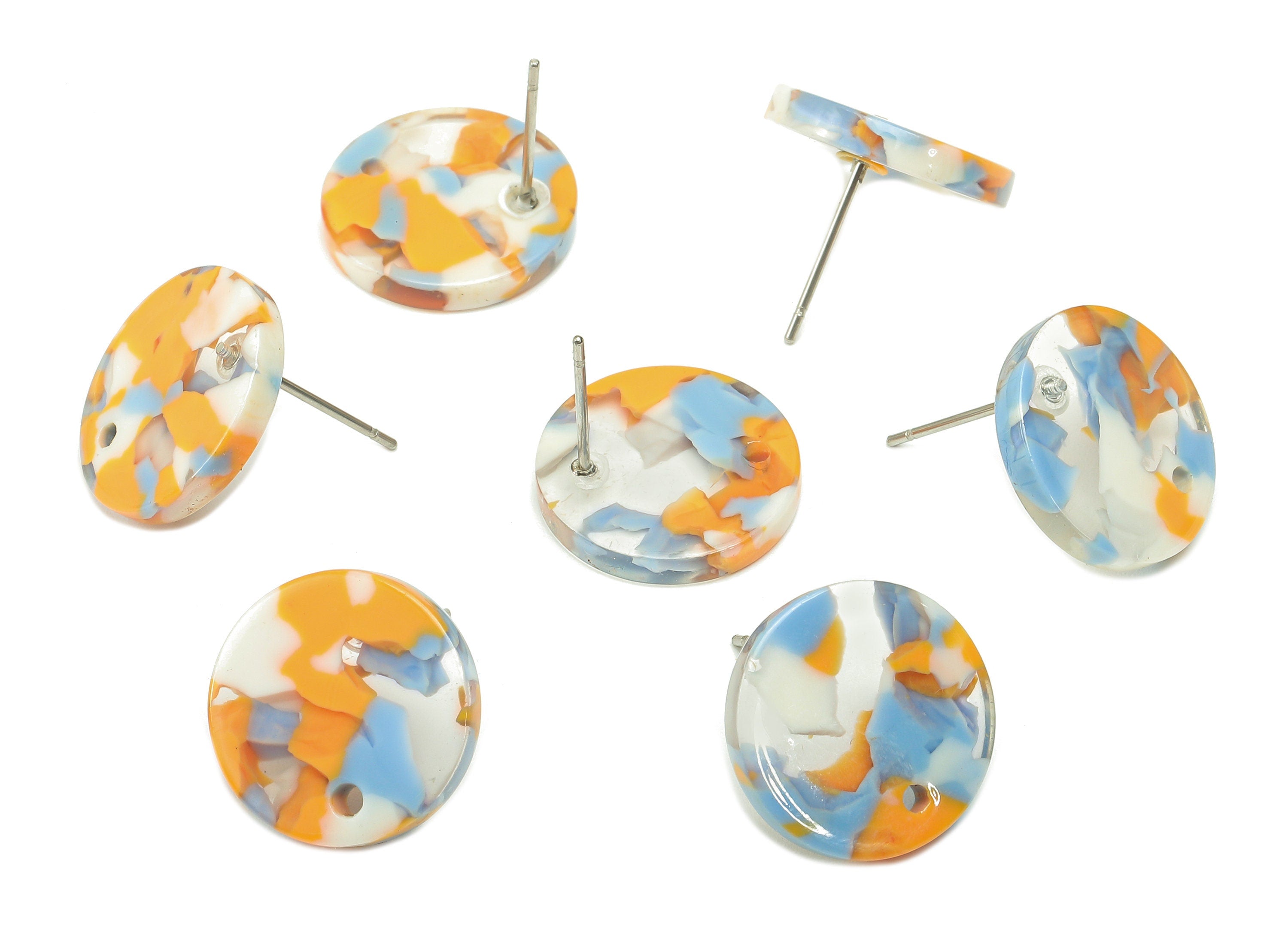 Acetate Round Stud Earring - Circle Earrings Post With Hole - 316 Stainless Steel Stud - Color Code: A842 - 15.77x15.71x2.58mm - AC1385-A842 - DOMEDBAZAAR
