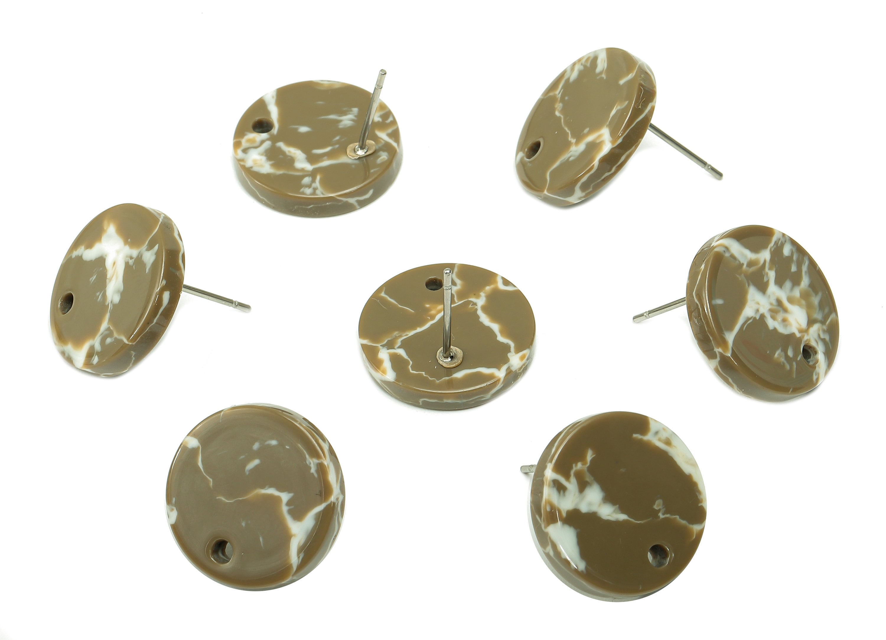 Acetate Round Stud Earring - Circle Earrings Post With Hole - 316 Stainless Steel Stud - Color Code: A844 - 15.79x15.75x2.72mm - AC1385-A844 - DOMEDBAZAAR