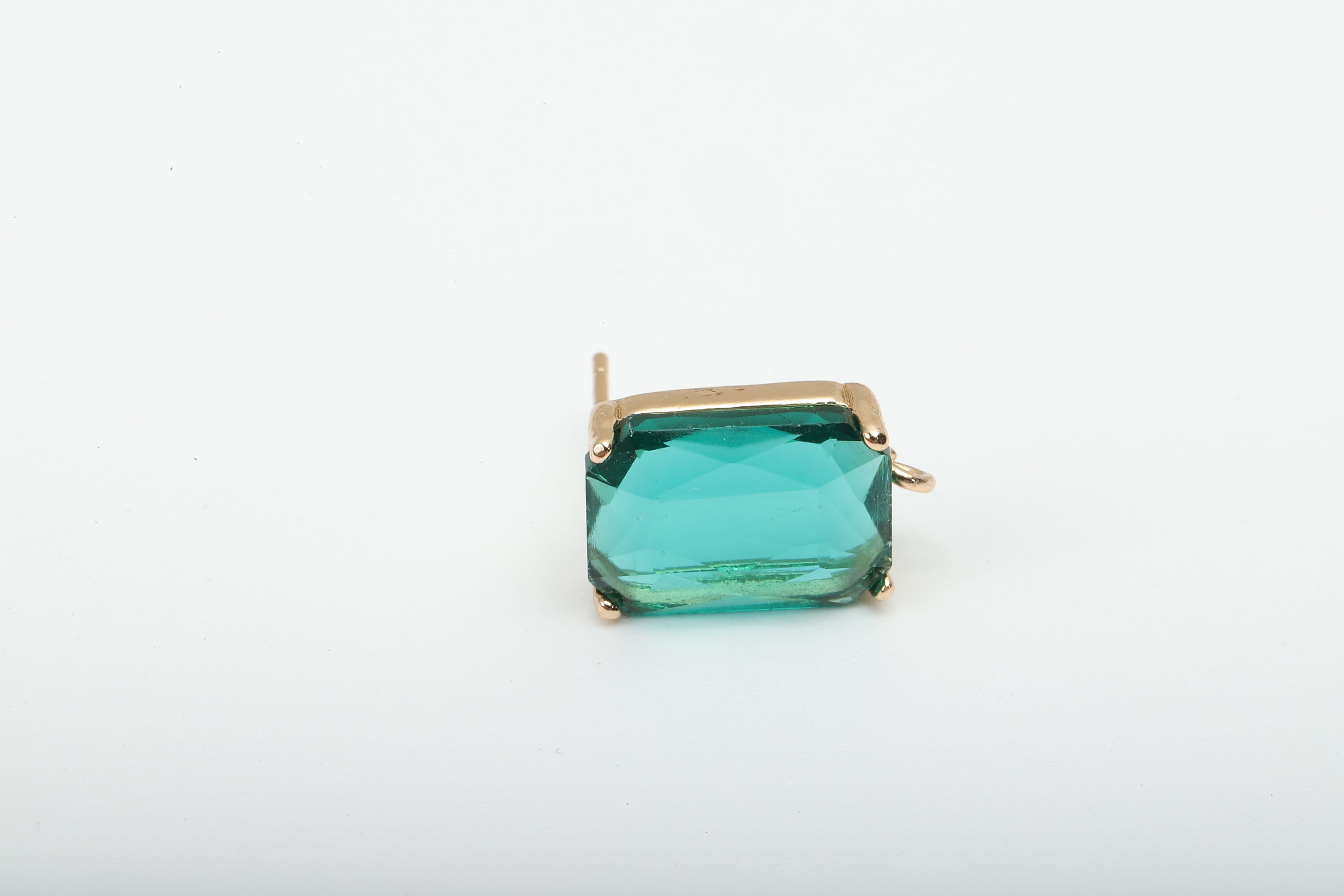 Brass Frame Rectangle Stud Earring - Faceted Clear Green Glass With Loop - Stainless Steel - Gold Tone Plating - 16.5x10.3x5.2mm - GS1155B - DOMEDBAZAAR