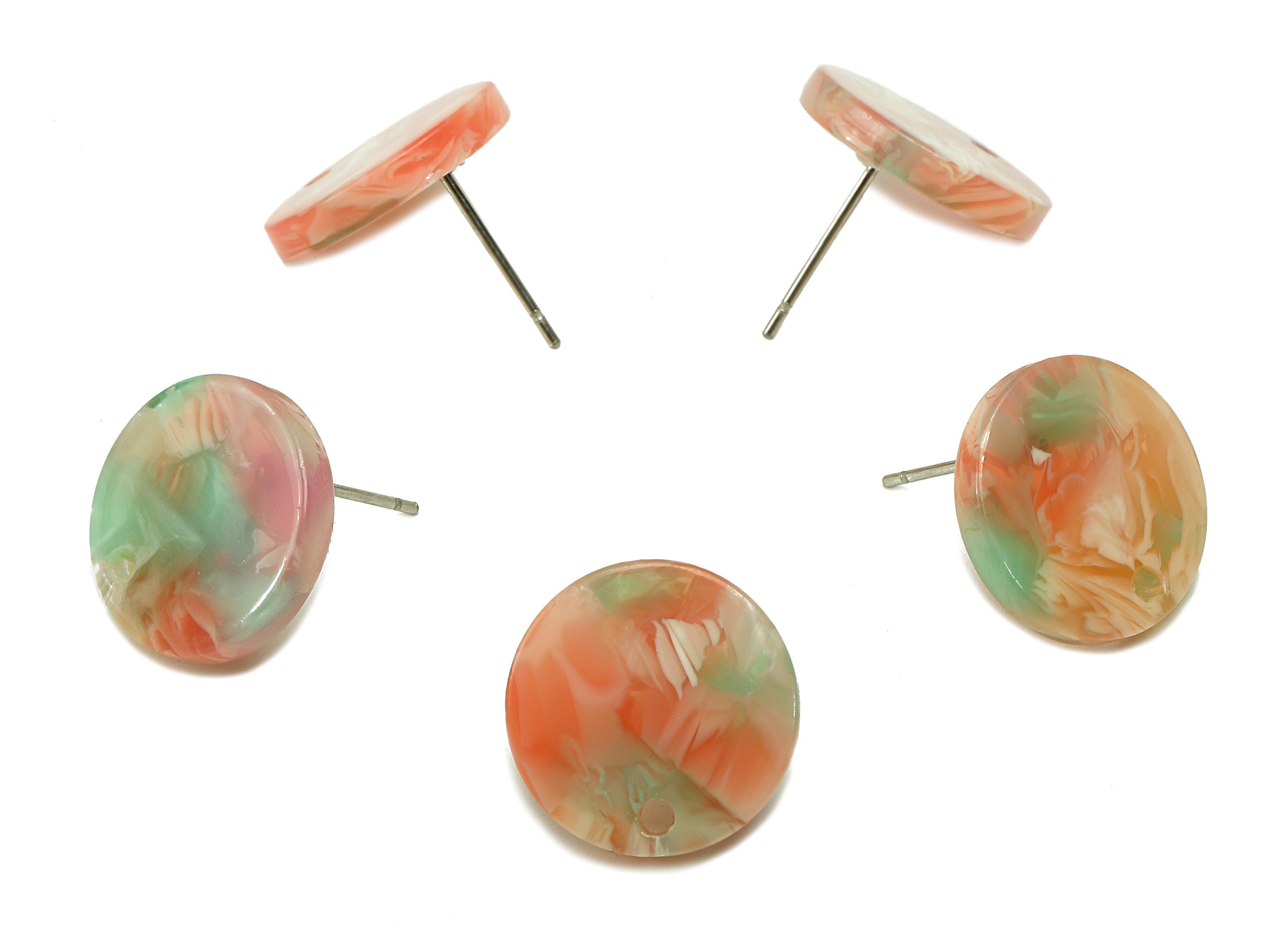 Acetate Round Stud Earring - Circle Earrings Post With Hole - 316 Stainless Steel Stud - Color Code: A883 - 15.01x14.92x2.62mm - AC1385-A883 - DOMEDBAZAAR
