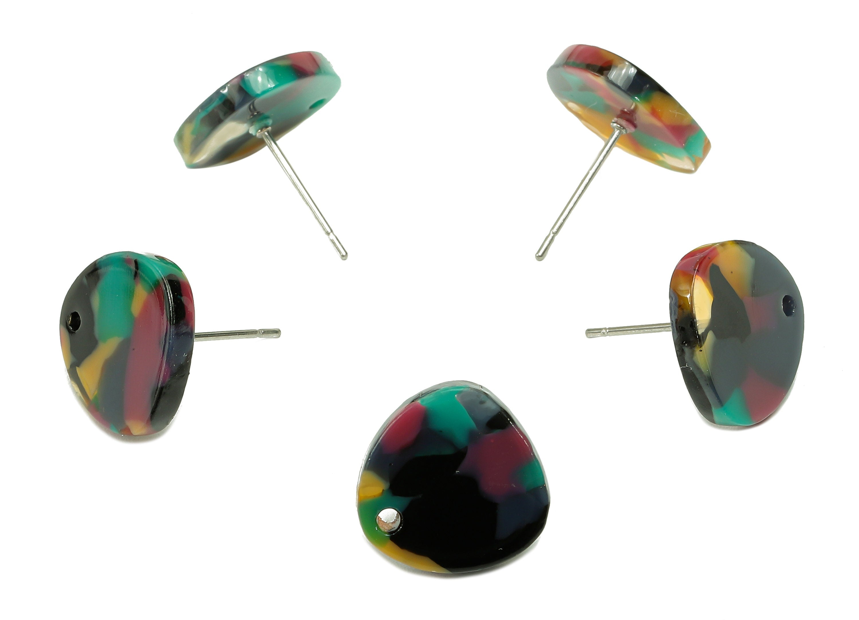 Acetate Oval Triangle Stud Earring - Earring Post With Hole - 316 Stainless Steel Stud - Color Code: A25 - 13.77x13.4x2.5mm - AC1590-A25 - DOMEDBAZAAR
