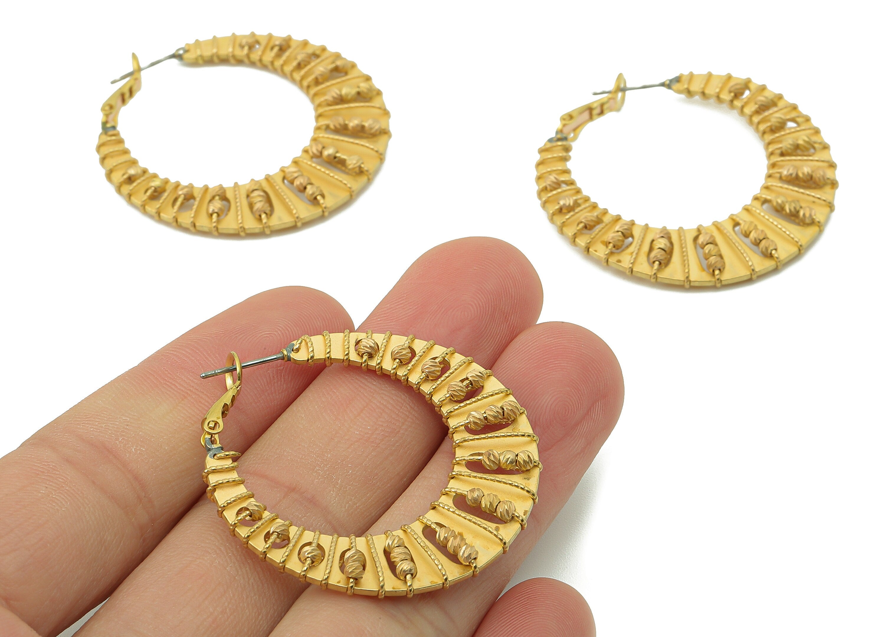 Brass Round Earring Clasp - Raw Brass Beaded Earring Hoop - Beads Hoop Clasp - Hollow Circle Earring - Steel Stud - 42.3x41x3.96mm - PP8213 - DOMEDBAZAAR