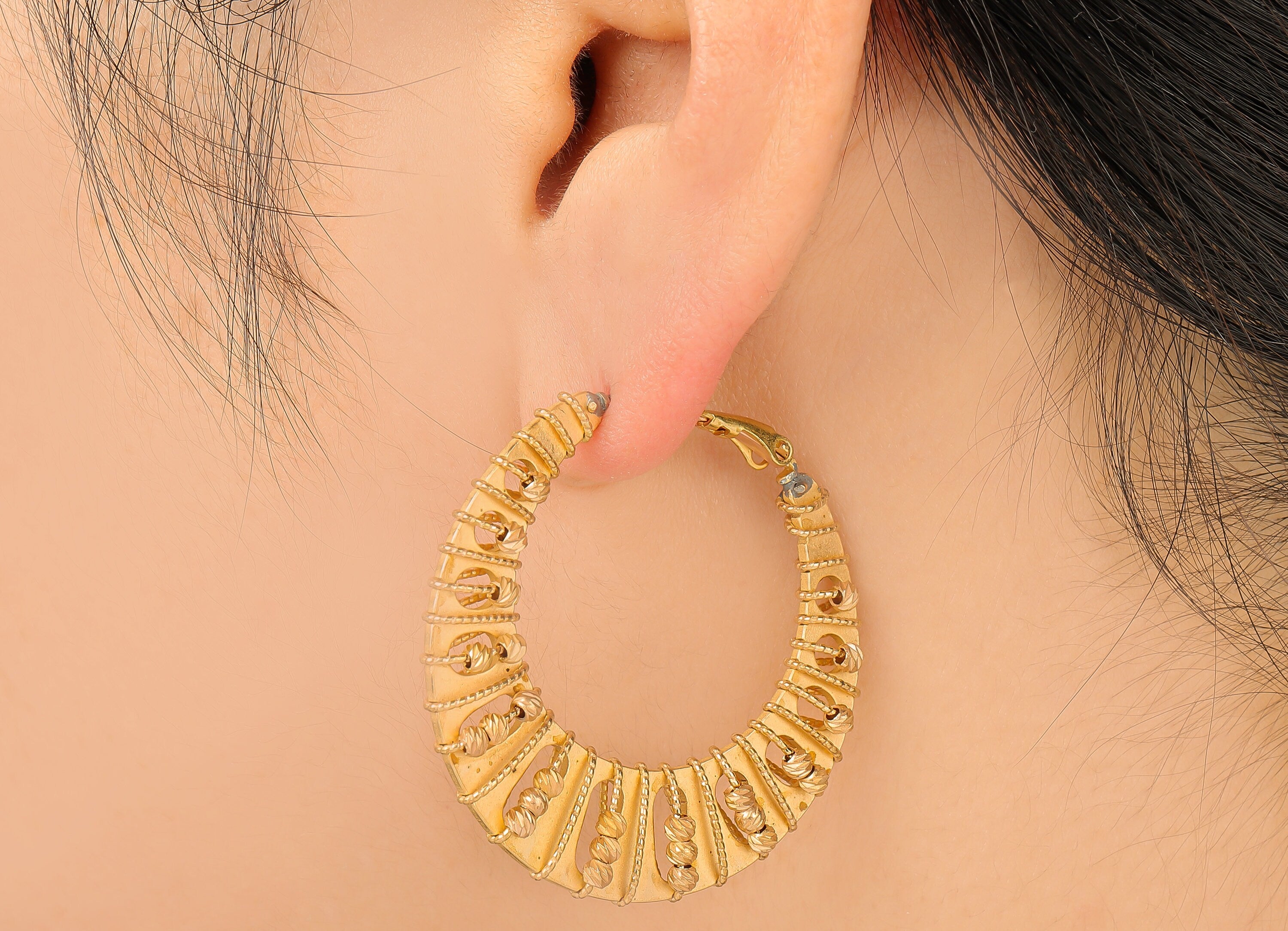 Brass Round Earring Clasp - Raw Brass Beaded Earring Hoop - Beads Hoop Clasp - Hollow Circle Earring - Steel Stud - 42.3x41x3.96mm - PP8213 - DOMEDBAZAAR