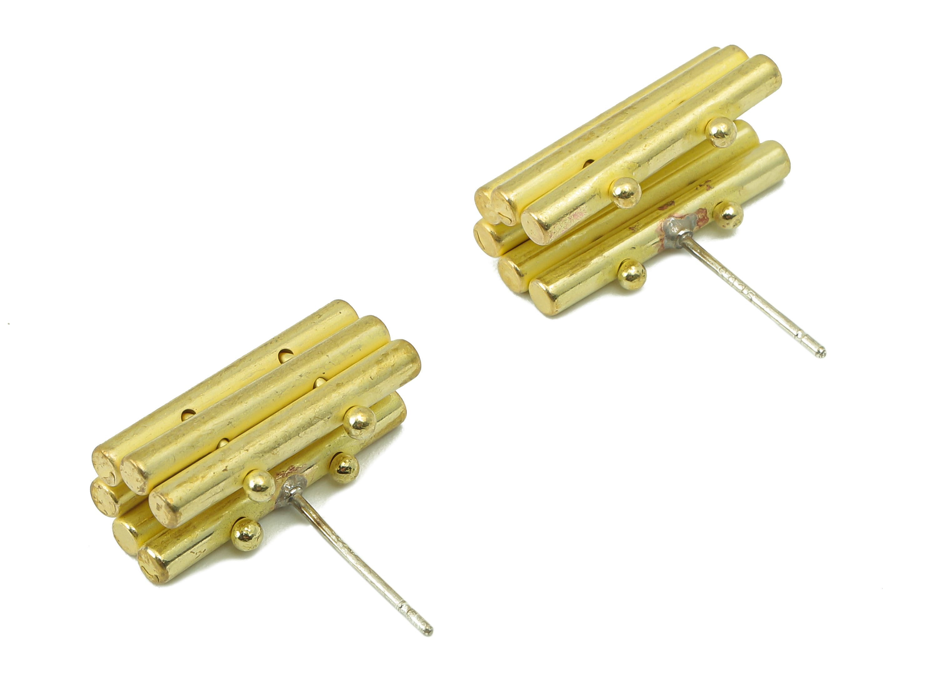 Brass Poly Cylinder Stud Earring - Raw Brass Cylinder Earring Post - Beads Earring Stud - 316 Stainless Steel - 19.14x18.27x2.38mm - PP8214 - DOMEDBAZAAR