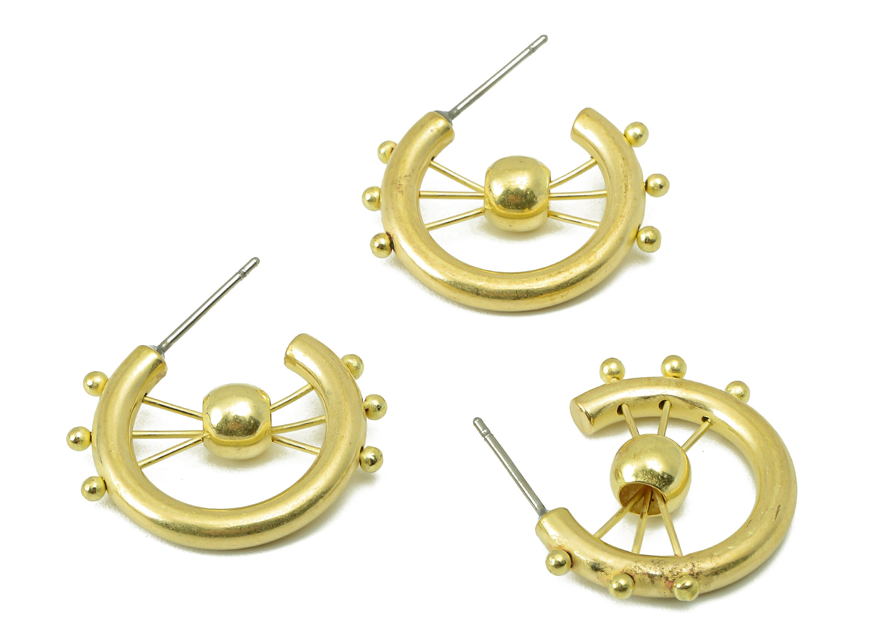 Brass Rudder Round Stud Earrings - Raw Brass Rudder Earring Post - Beads Earring Stud - Steel Stud - 23.57x23.34x2.92mm - PP8216 - DOMEDBAZAAR