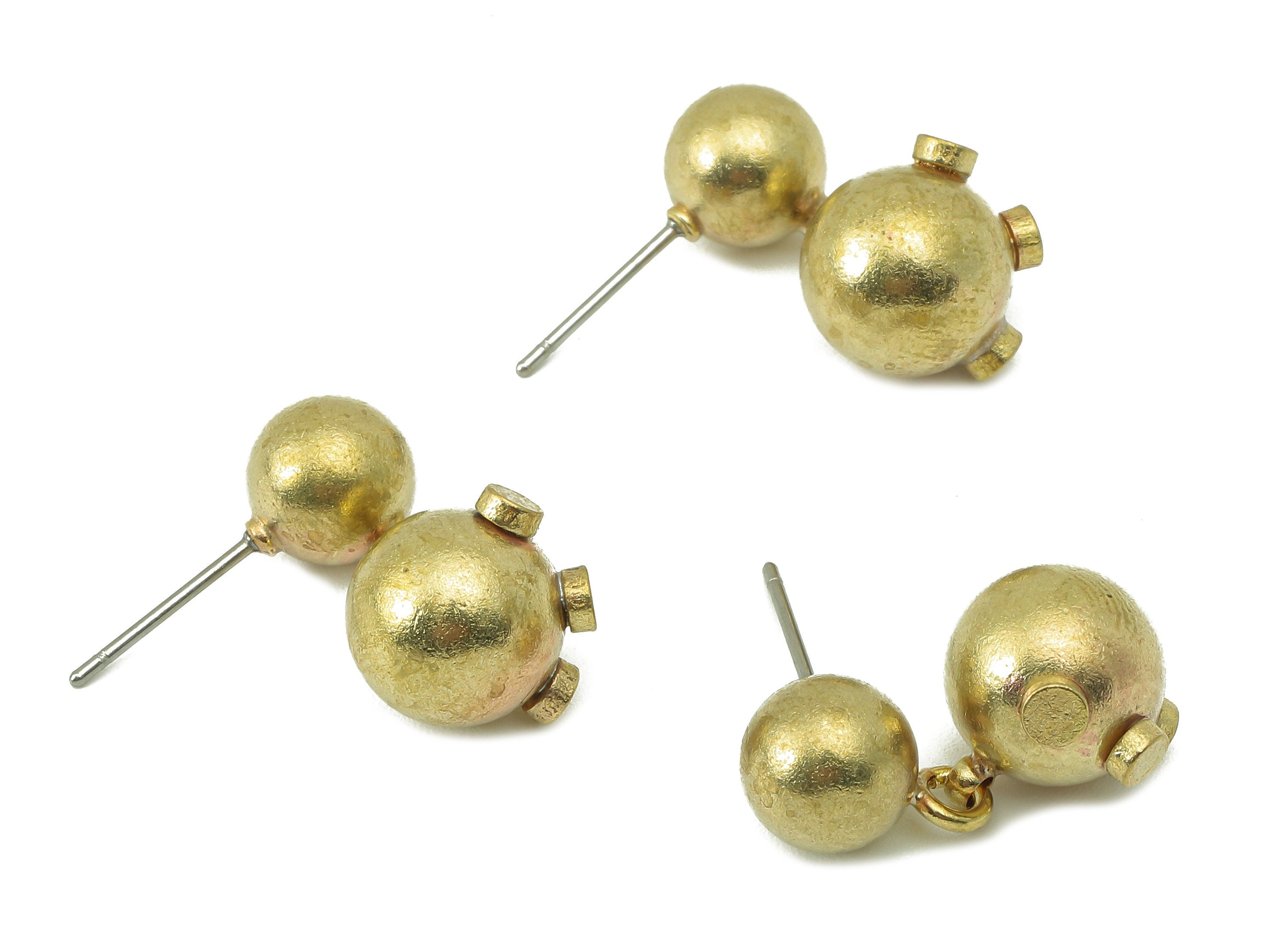 Brass Double Ball Stud Earring - Raw Brass Ball Earring Post - Ball Earring Stud - Steel Stud - 21.9x11.09x9.71mm - PP8220 - DOMEDBAZAAR