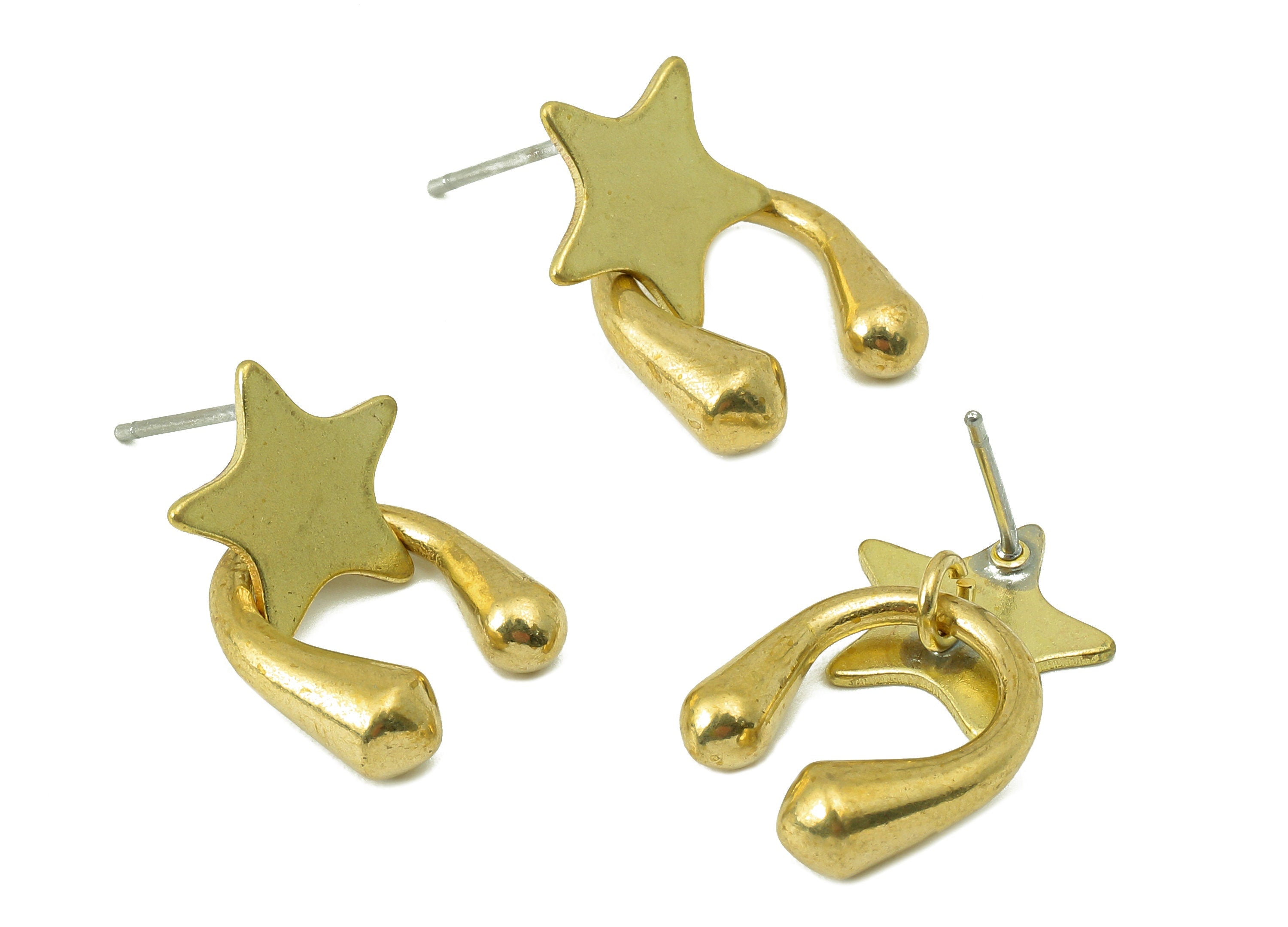 Brass Star Stud Earring - Raw Brass U Earring Post - Star Earring Stud - Steel Stud - 21.74x11.85x4.69mm - PP8221 - DOMEDBAZAAR