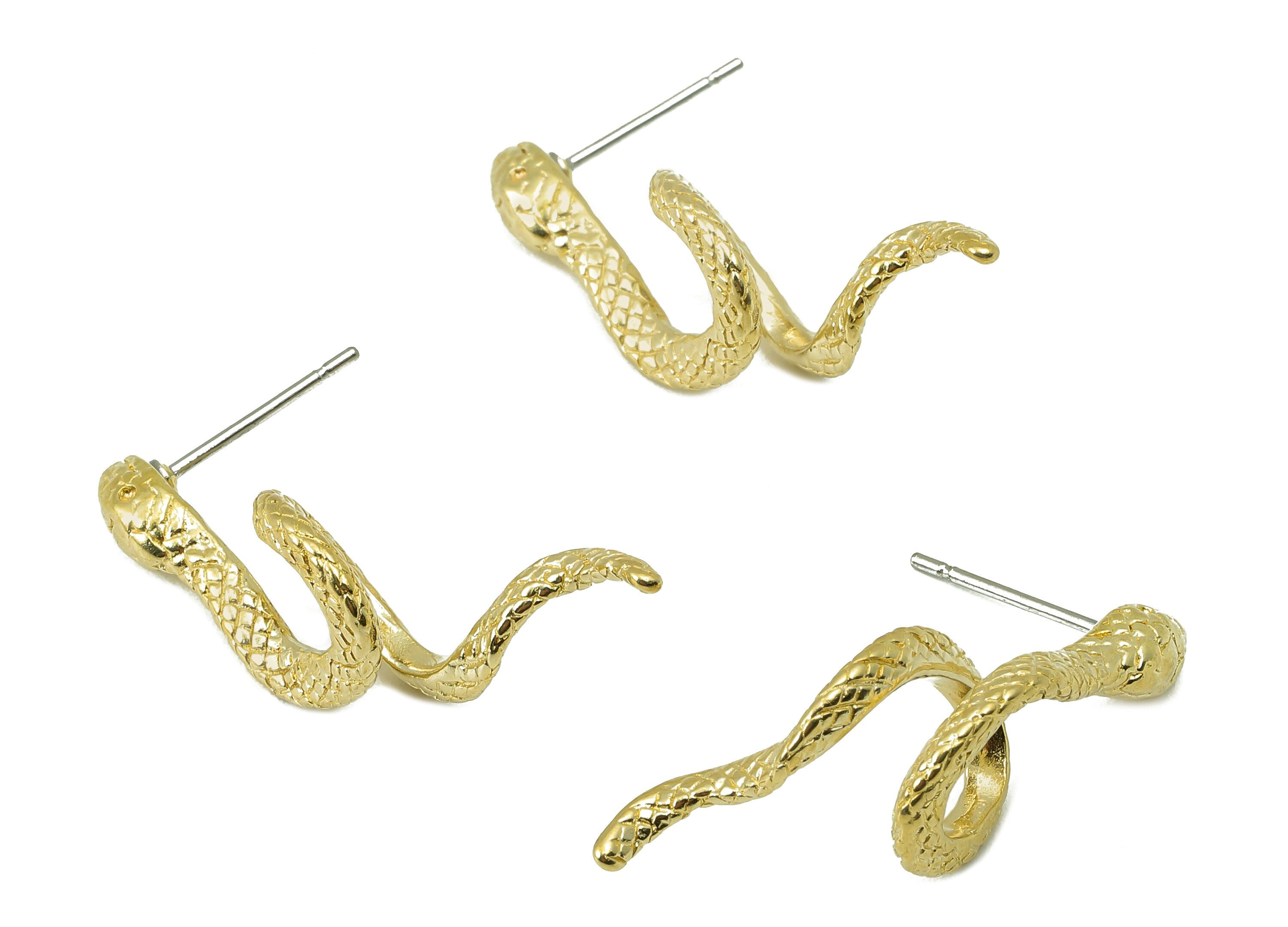 Brass Snake Stud Earring - Raw Brass Snake Earring Post - Snake Earring Stud - Steel Stud - 31.08x10.05x2.54mm - PP8222 - DOMEDBAZAAR