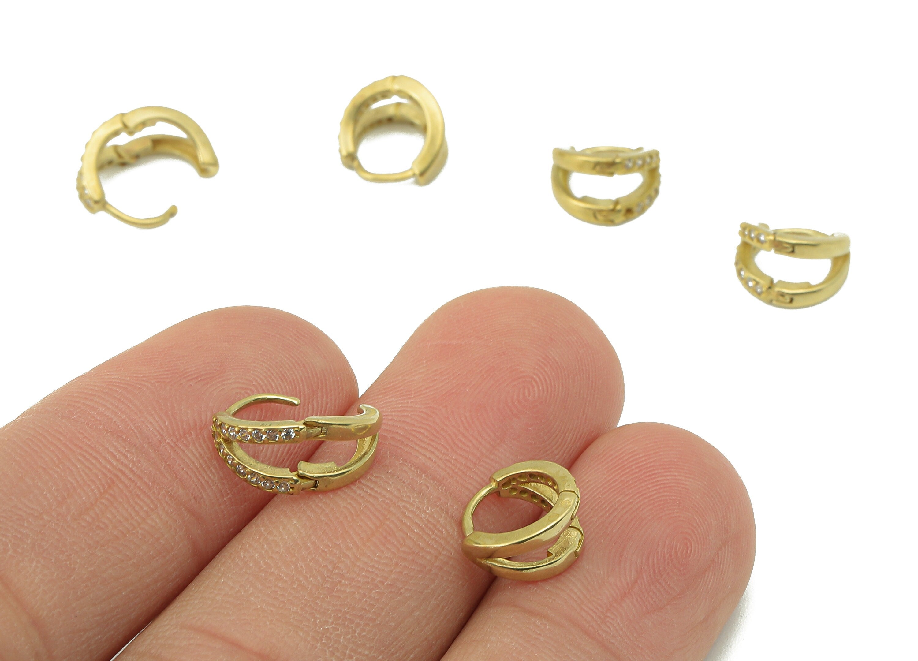 Brass Mini Round Earring Clasp - Cubic Zirconia CZ Hoop Clasp - Raw Brass Huggie Hoop Earring - Tiny Earring Clasp - 9.3x8.5x1.45mm - PP8223 - DOMEDBAZAAR