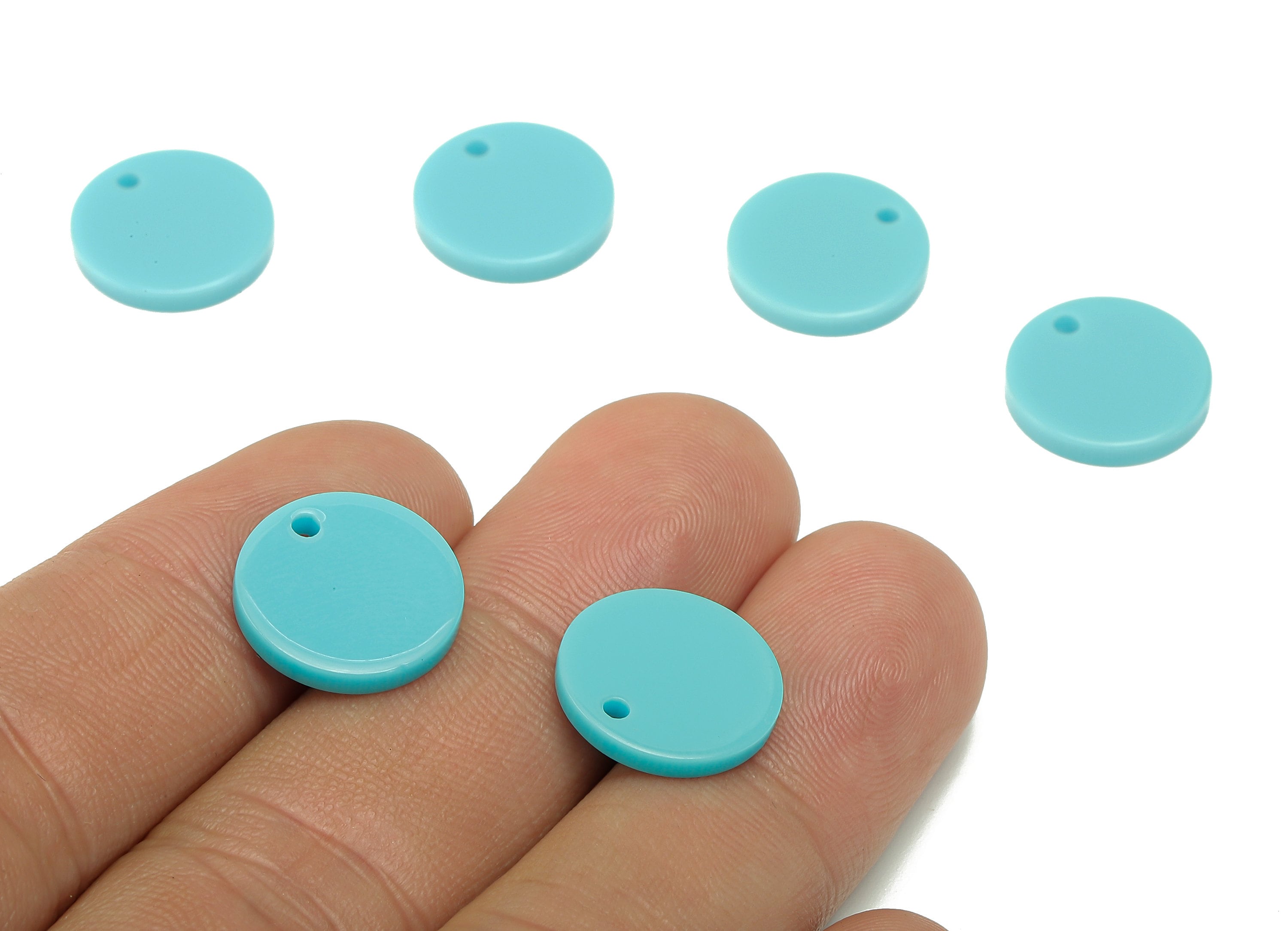 Acrylic Round Earring Charm - Acrylic Blue Circle Earring - Round Pendant With Hole - Color Code: A838 - 14.28x14.23x2.14mm - AC2555-A838 - DOMEDBAZAAR