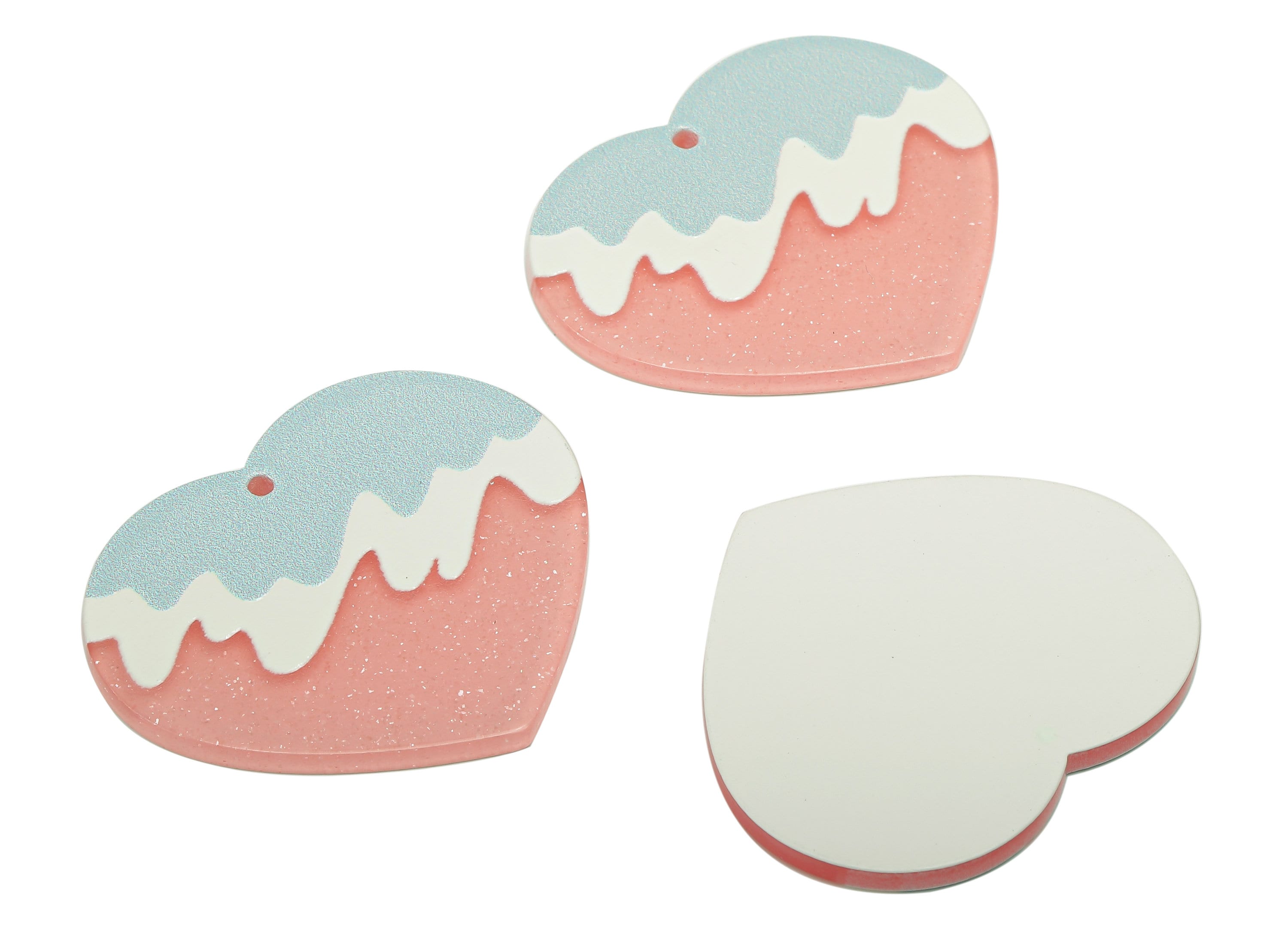 Acrylic Wave Heart Earring Charm - Acrylic Wavy Pink Heart Earring - Pendant With Hole - Charm For Necklace - 37.6x32.4x2.6mm - AC2570A - DOMEDBAZAAR