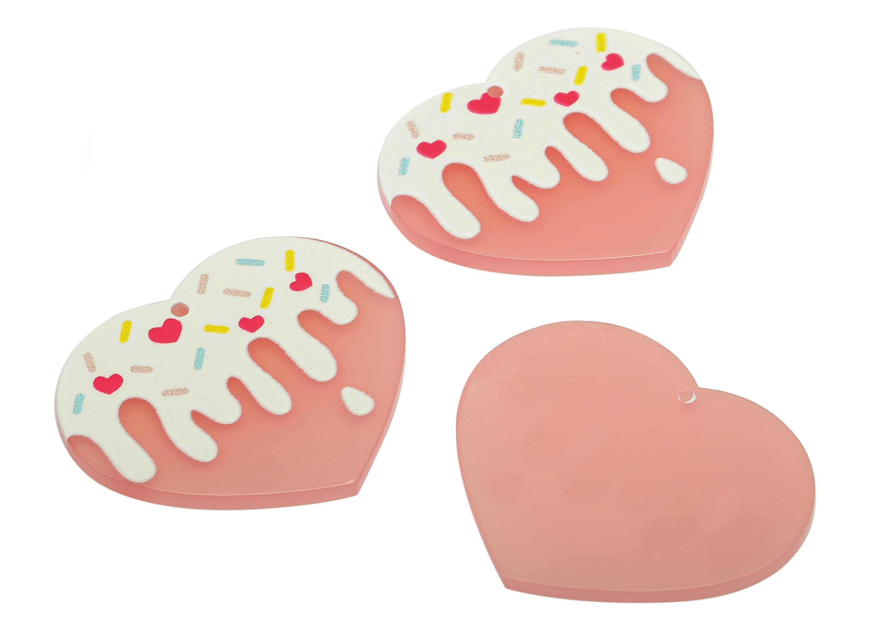 Acrylic Cake Heart Earring Charm - Melting Icecream Pink Heart Earring - Pendant With Hole - Charm For Necklace - 37.6x32.4x2.6mm - AC2570B - DOMEDBAZAAR