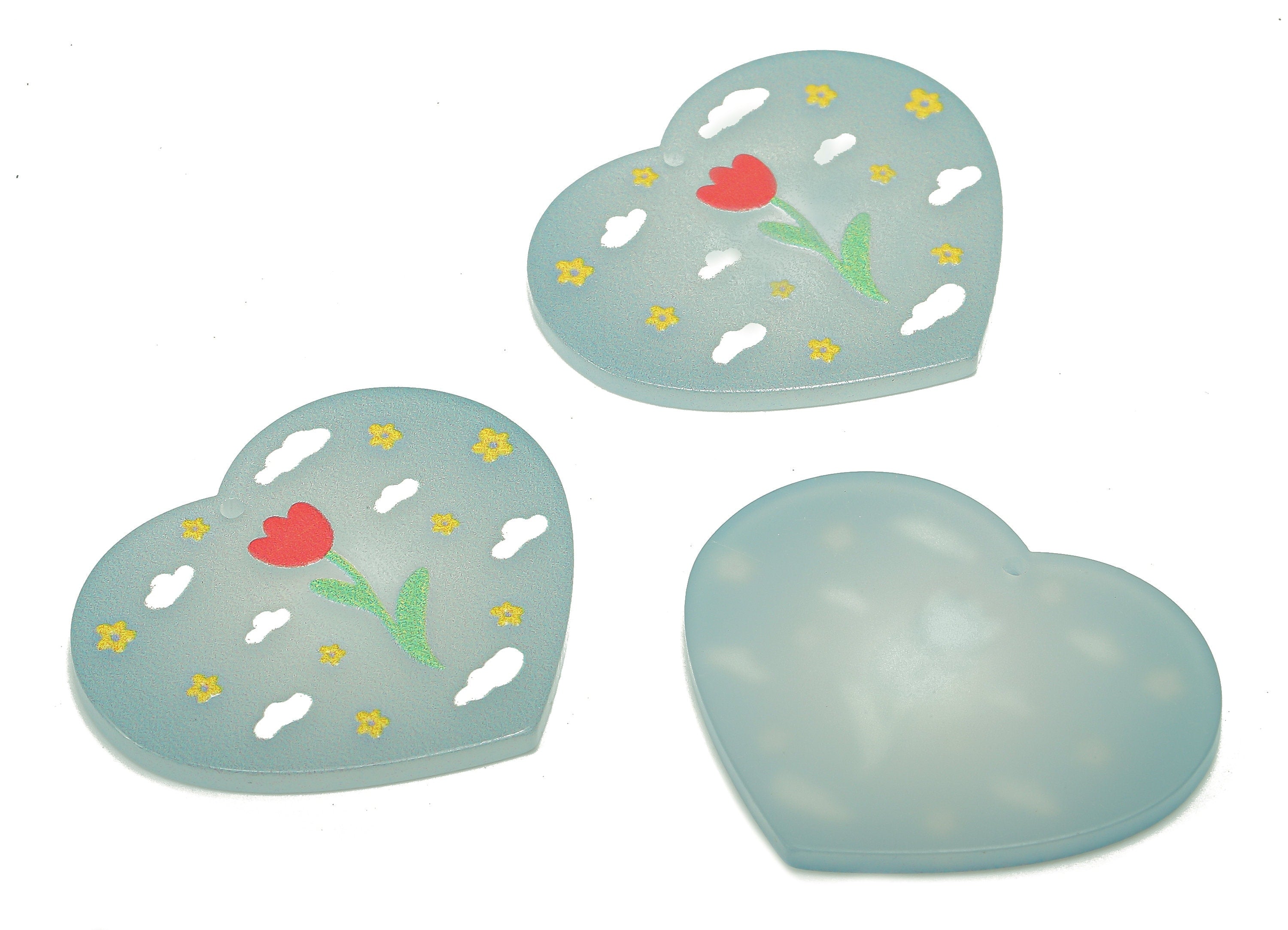 Acrylic Rose Heart Earring Charm - Flower Clouds Blue Heart Earring - Pendant With Hole - Charm For Necklace - 37.6x32.4x2.6mm - AC2570D - DOMEDBAZAAR