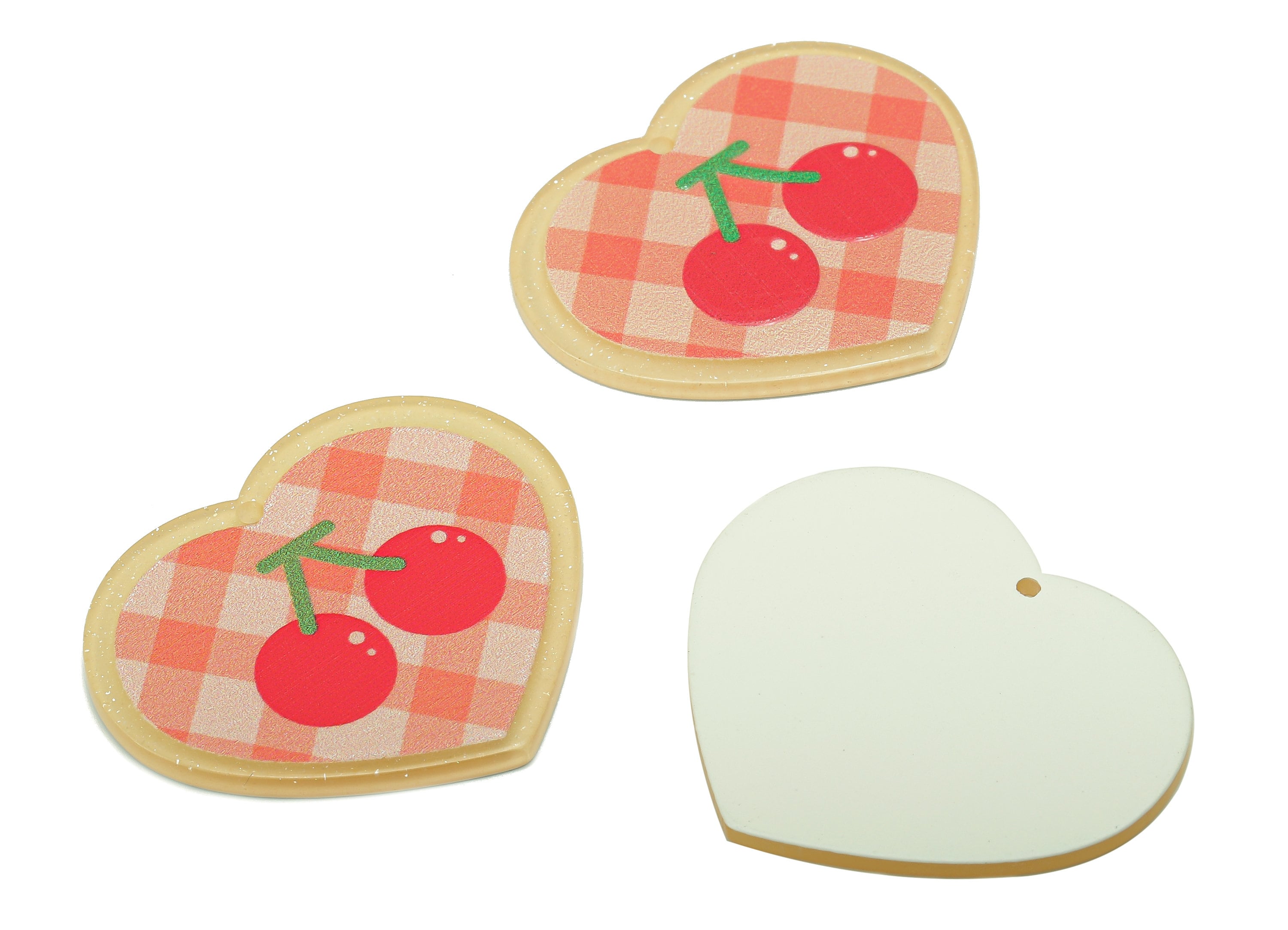 Acrylic Cherry Heart Earring Charm - Square Lattice Pink Heart Earring - Pendant With Hole - Charm For Necklace - 37.6x32.4x2.6mm - AC2570C - DOMEDBAZAAR