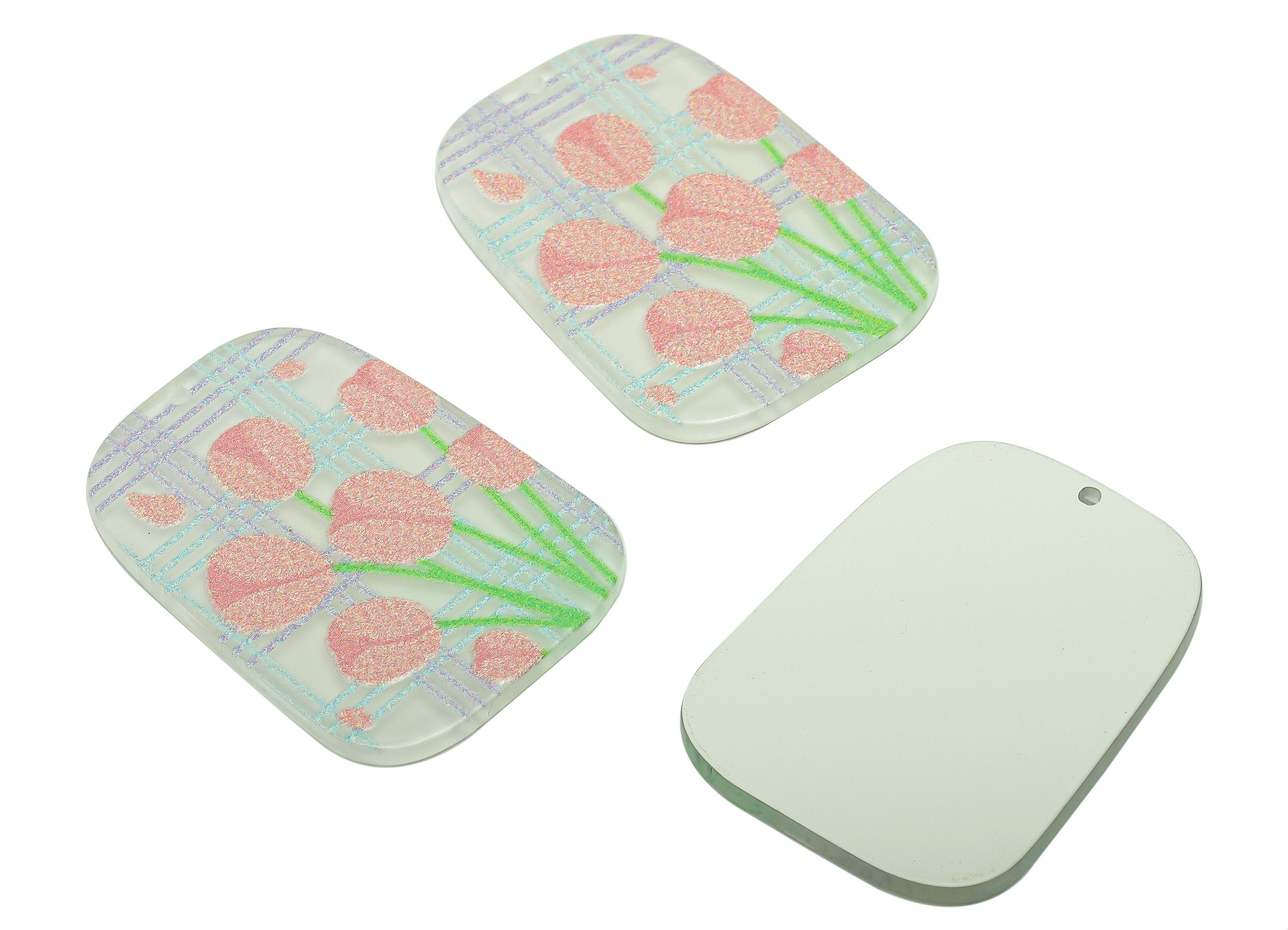 Acrylic Oval Rectangle Earring Charm - Pink Tulip Square Lattice Earring - Pendant With Hole - Charm For Necklace - 39.6x29.4x2.4mm -AC2574A - DOMEDBAZAAR