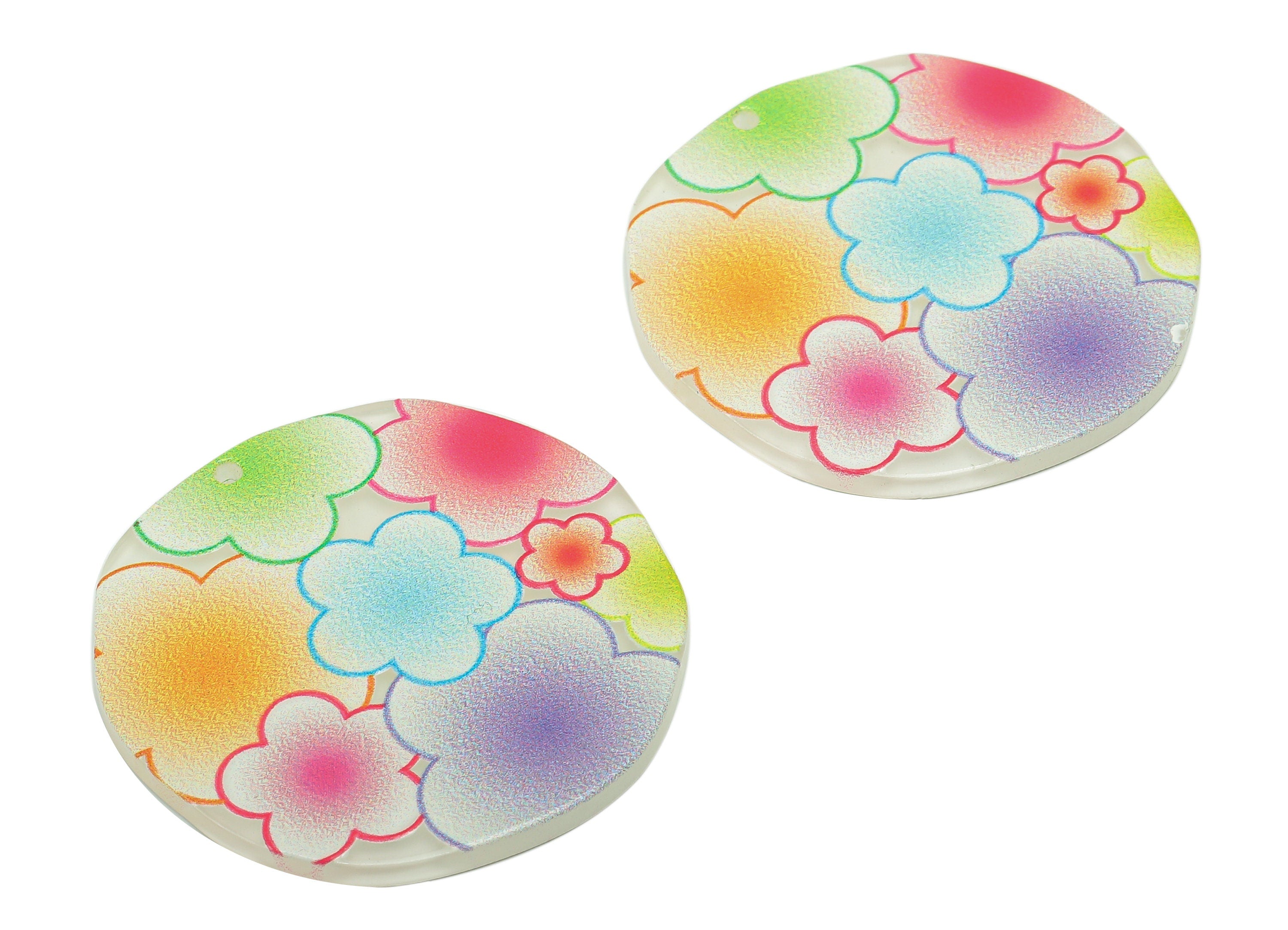 Acrylic Flower Round Earring Charm - Colorful Circle Earring - Rainbow Pendant With Hole - Charm For Necklace - 36.9x36.5x2.4mm - AC2577A - DOMEDBAZAAR
