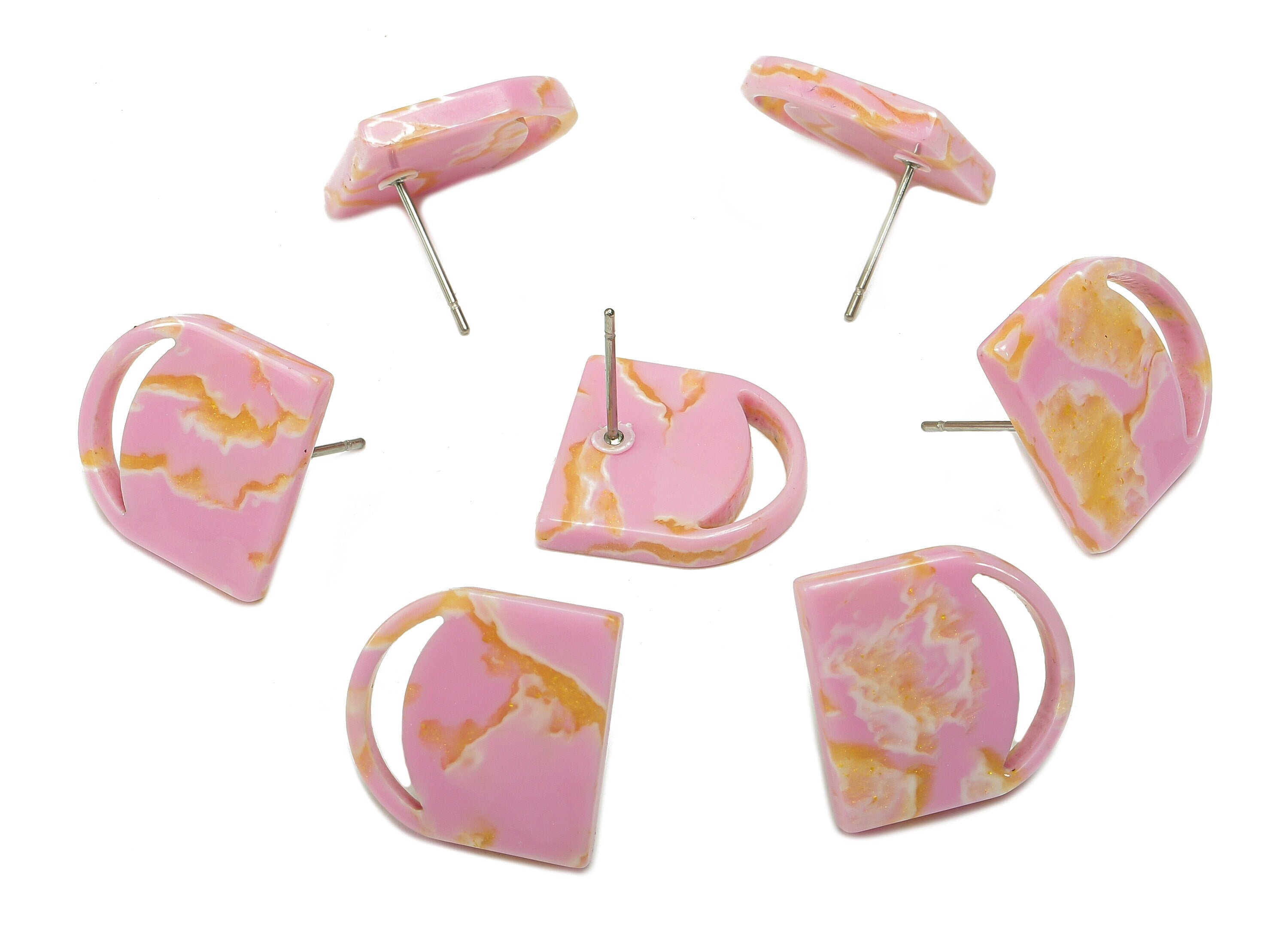 Acetate Pink Domed Moon Stud Earring - Crescent Earring Post - 316 Stainless Steel Stud - Color Code: A845 - 13.76x13.5x0.22mm - AC2556-A845 - DOMEDBAZAAR