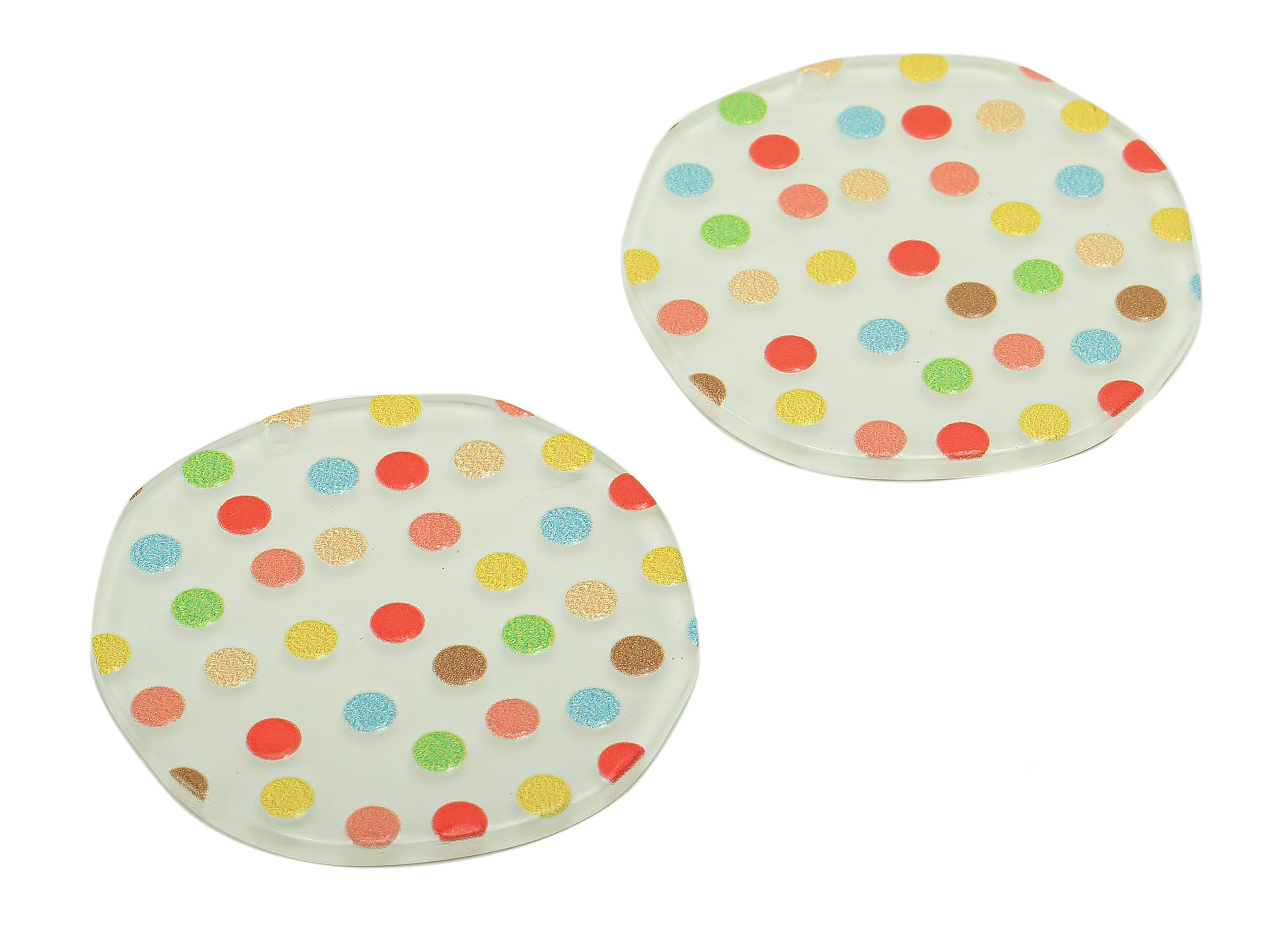 Acrylic Dots Round Earring Charm - Colorful Spot White Circle Earring - Pendant With Hole - Charm For Necklace - 36.9x36.5x2.4mm - AC2577C - DOMEDBAZAAR
