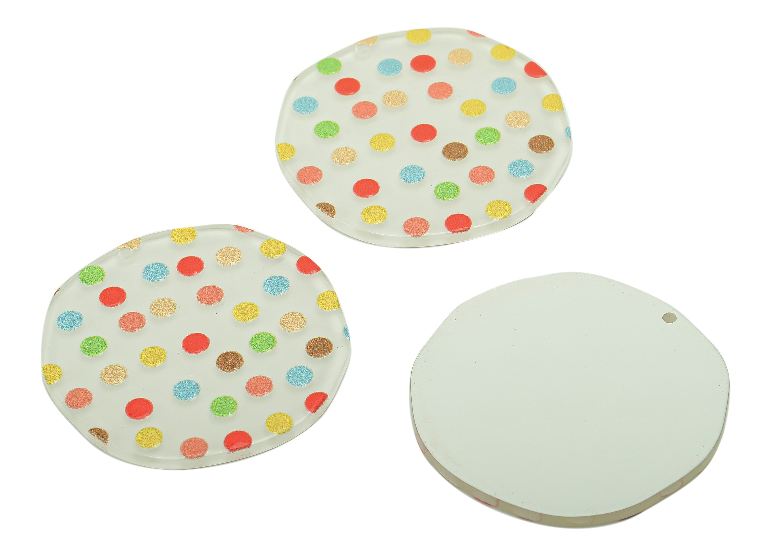 Acrylic Dots Round Earring Charm - Colorful Spot White Circle Earring - Pendant With Hole - Charm For Necklace - 36.9x36.5x2.4mm - AC2577C - DOMEDBAZAAR