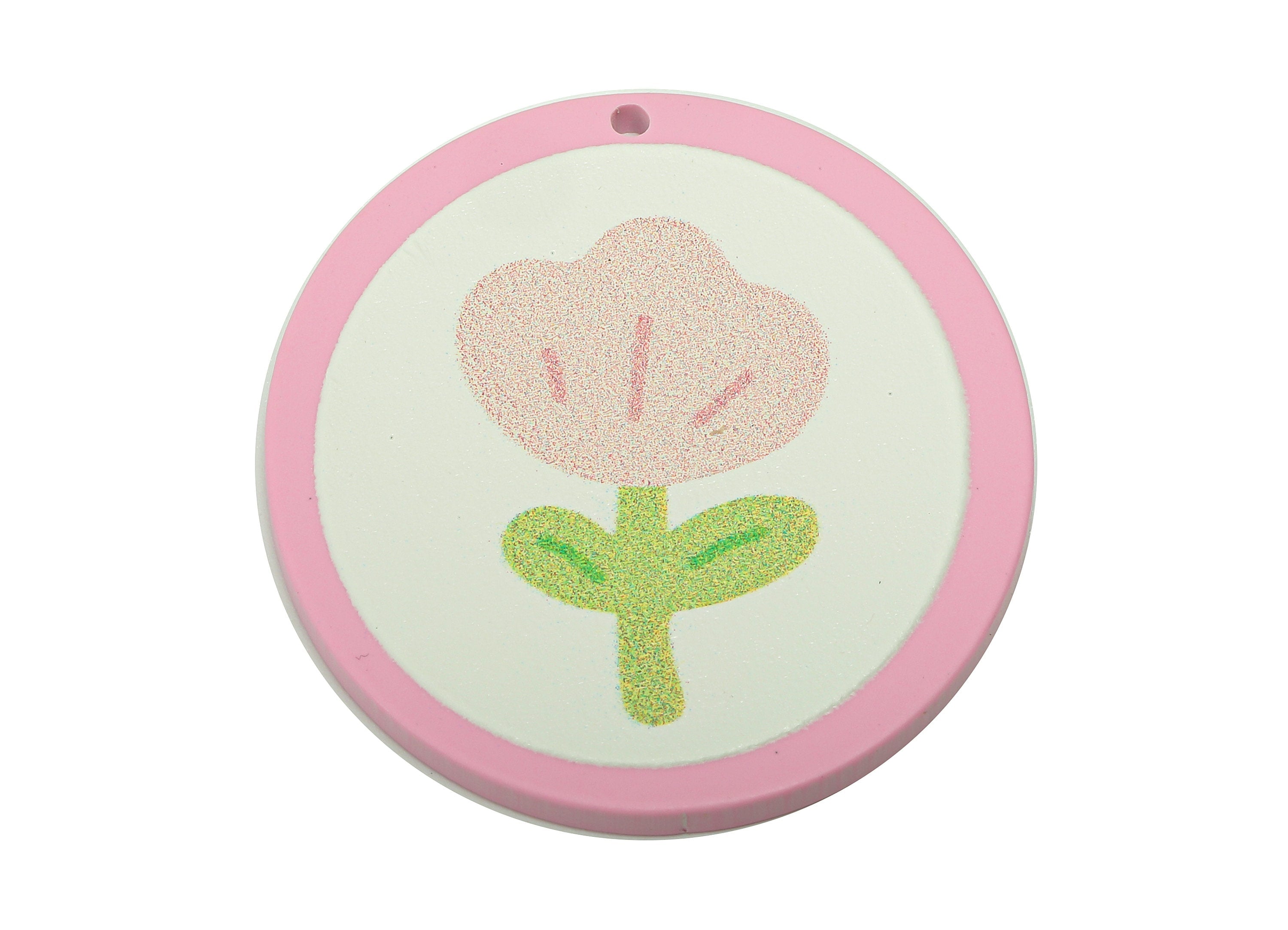 Acrylic Flower Round Earring Charm - Acrylic Pink Flower Circle Earring - Pendant With Hole - Charm For Necklace - 37.4x34.7x2.2mm - AC2580A - DOMEDBAZAAR