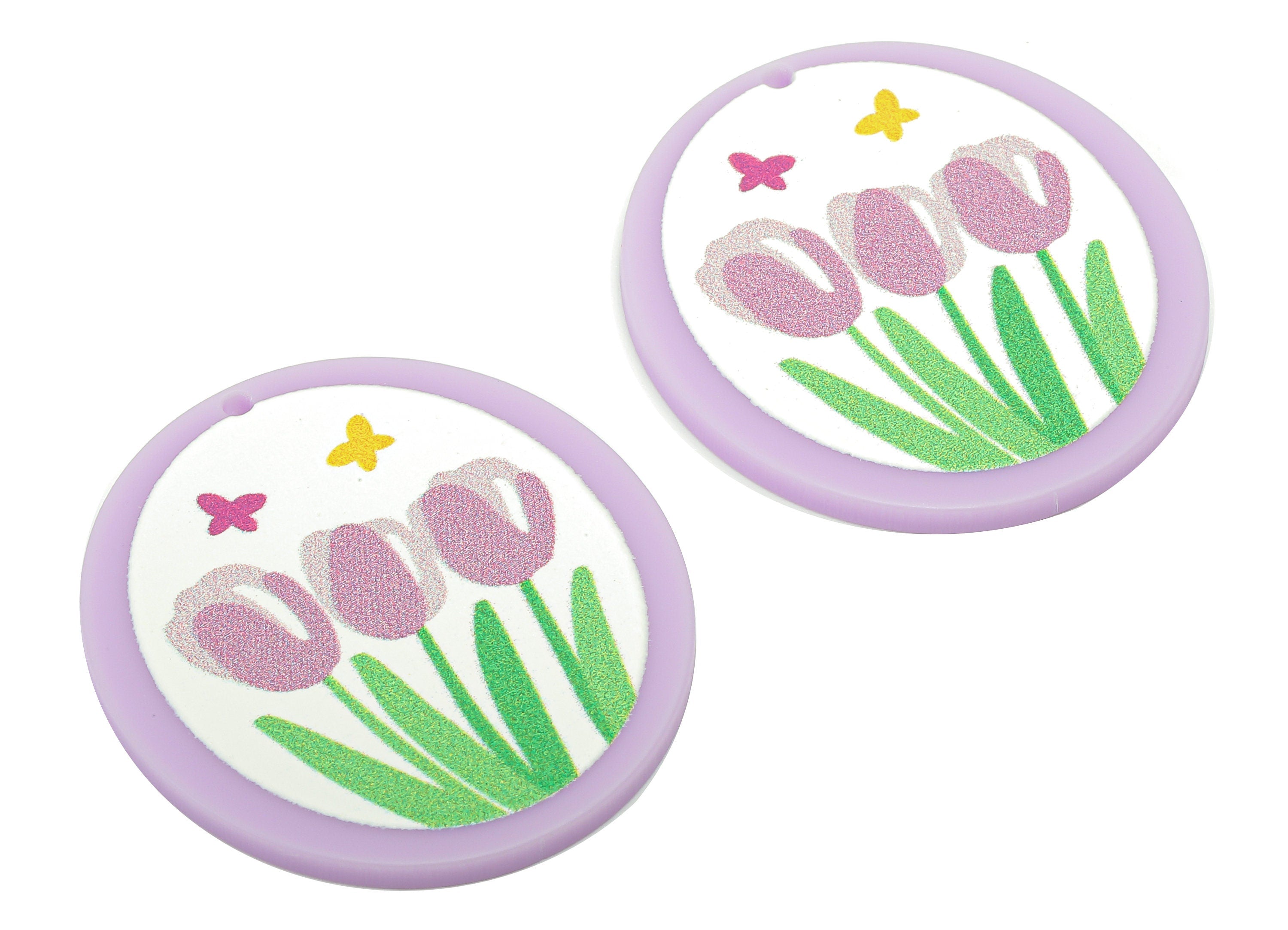 Acrylic Flower Round Earring Charm - Acrylic Purple Tulip Circle Earring - Pendant With Hole - Charm For Necklace - 37.4x34.7x2.2mm -AC2580C - DOMEDBAZAAR
