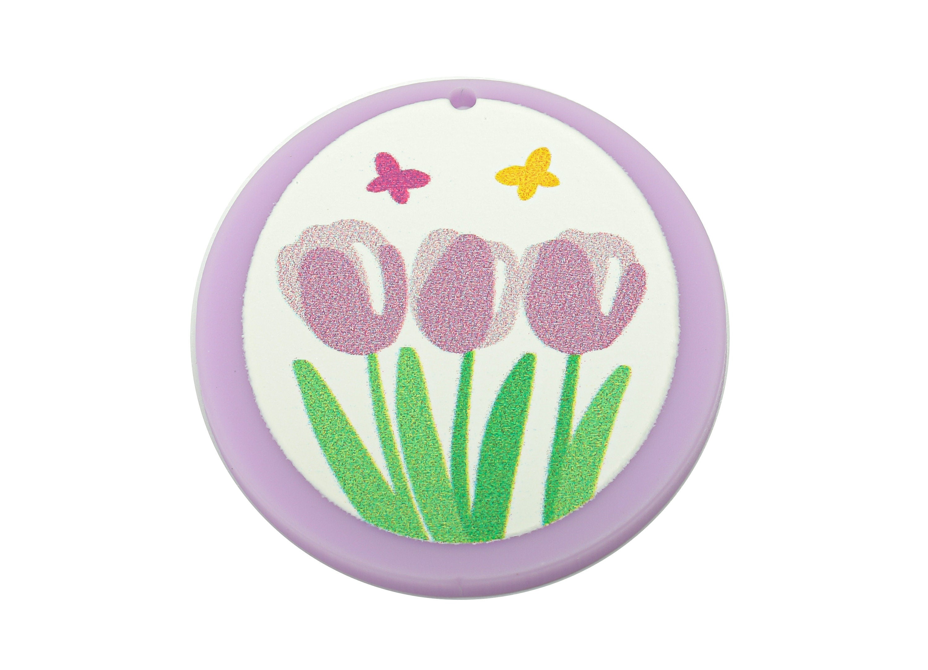 Acrylic Flower Round Earring Charm - Acrylic Purple Tulip Circle Earring - Pendant With Hole - Charm For Necklace - 37.4x34.7x2.2mm -AC2580C - DOMEDBAZAAR