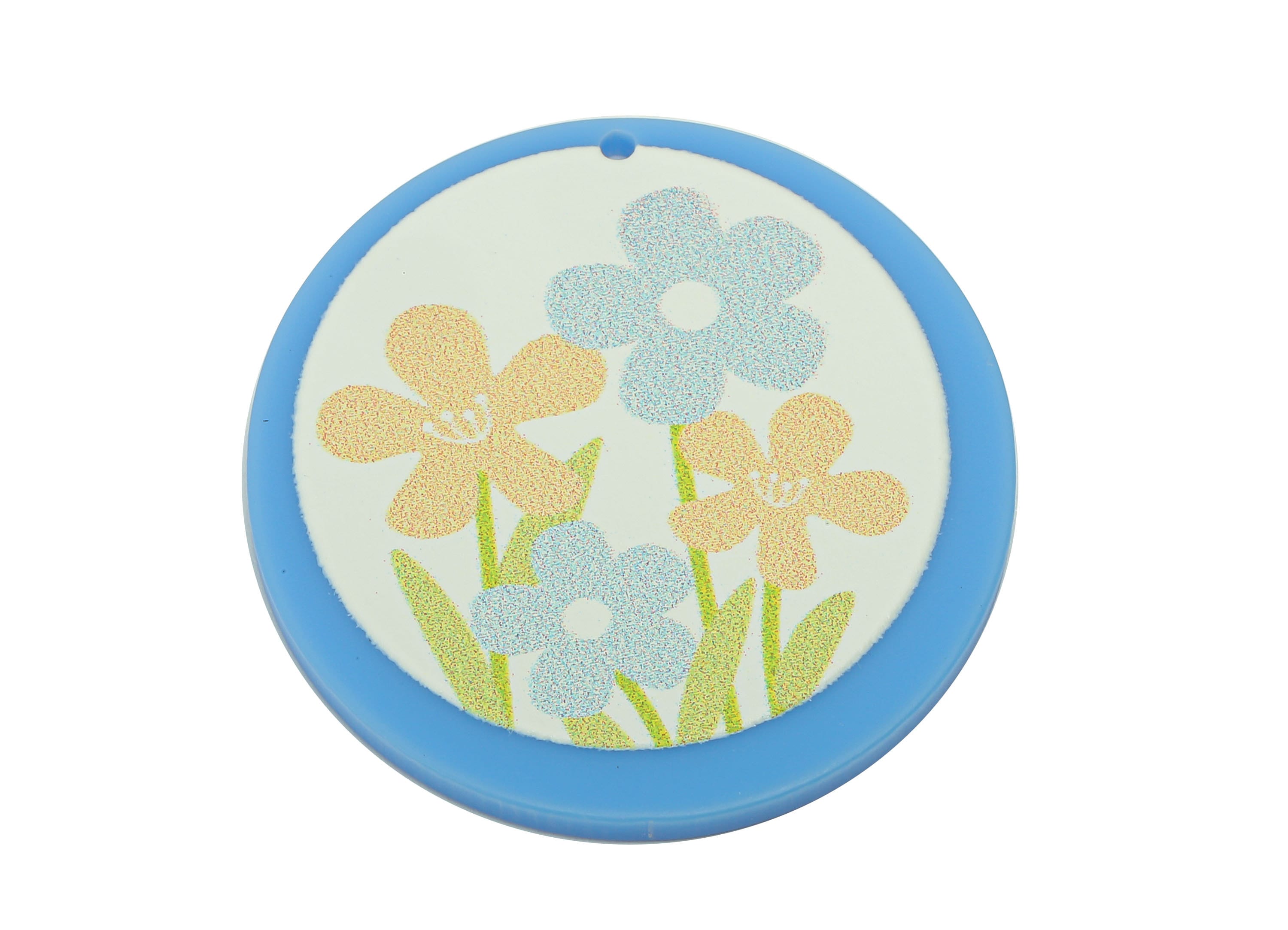 Acrylic Flower Round Earring Charm - Acrylic Blue Circle Earring - Pendant With Hole - Charm For Necklace - 37.4x34.7x2.2mm - AC2580E - DOMEDBAZAAR