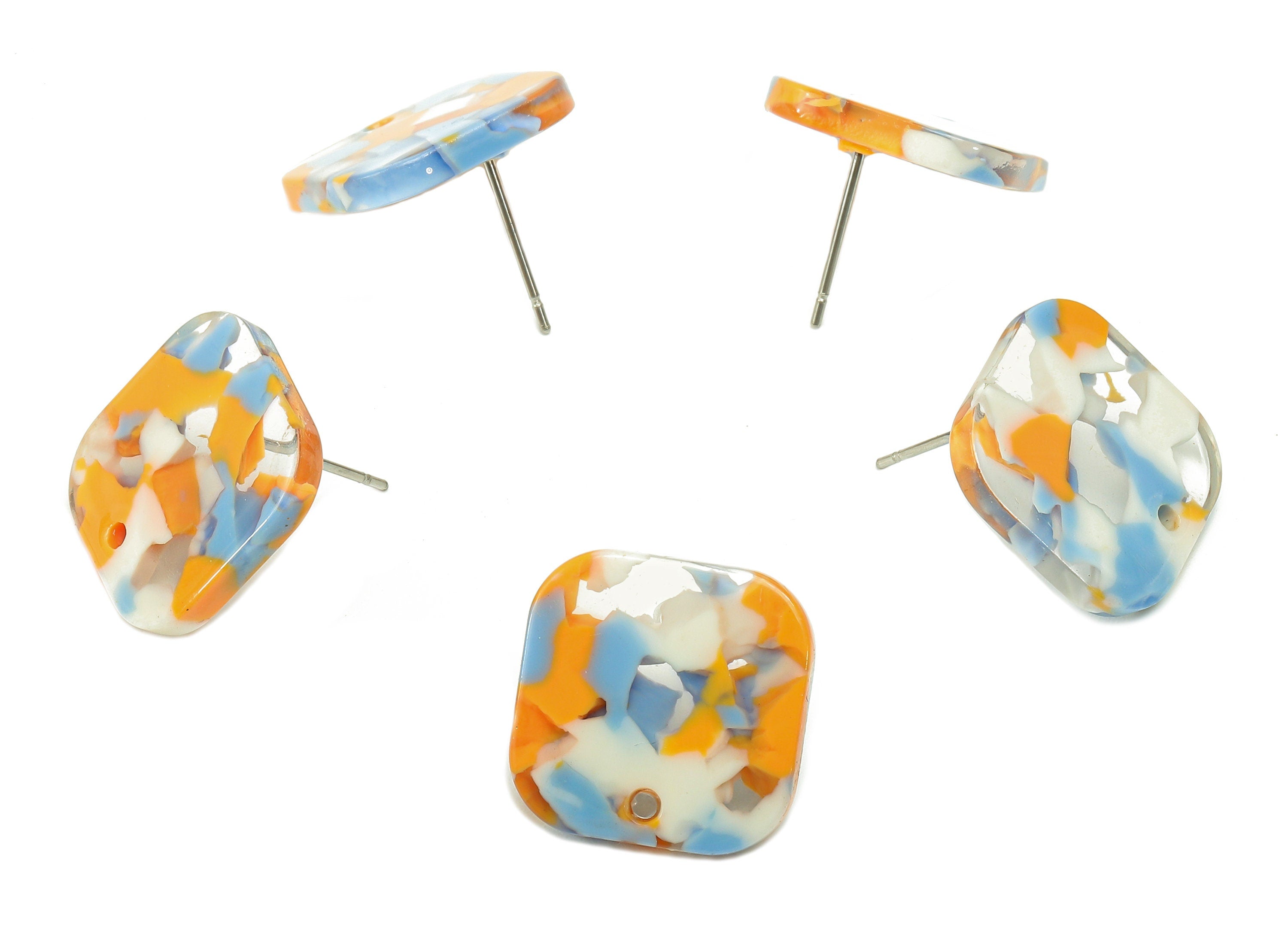Acetate Oval Square Stud Earring - Earring Post With Hole - 316 Stainless Steel Stud - Color Code: A842 - 16.66x16.66x2.54mm - AC2557-A842 - DOMEDBAZAAR