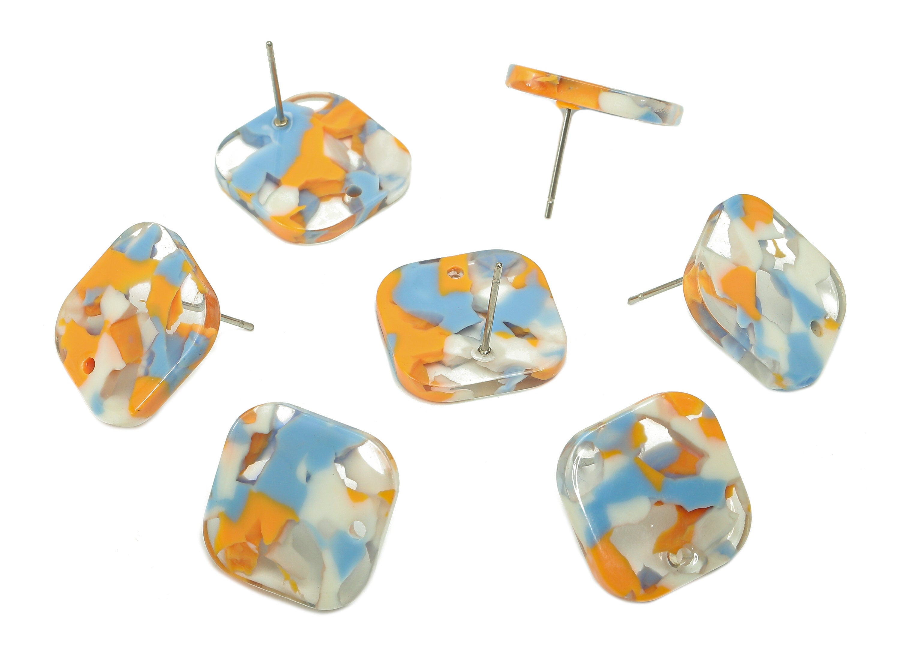 Acetate Oval Square Stud Earring - Earring Post With Hole - 316 Stainless Steel Stud - Color Code: A842 - 16.66x16.66x2.54mm - AC2557-A842 - DOMEDBAZAAR