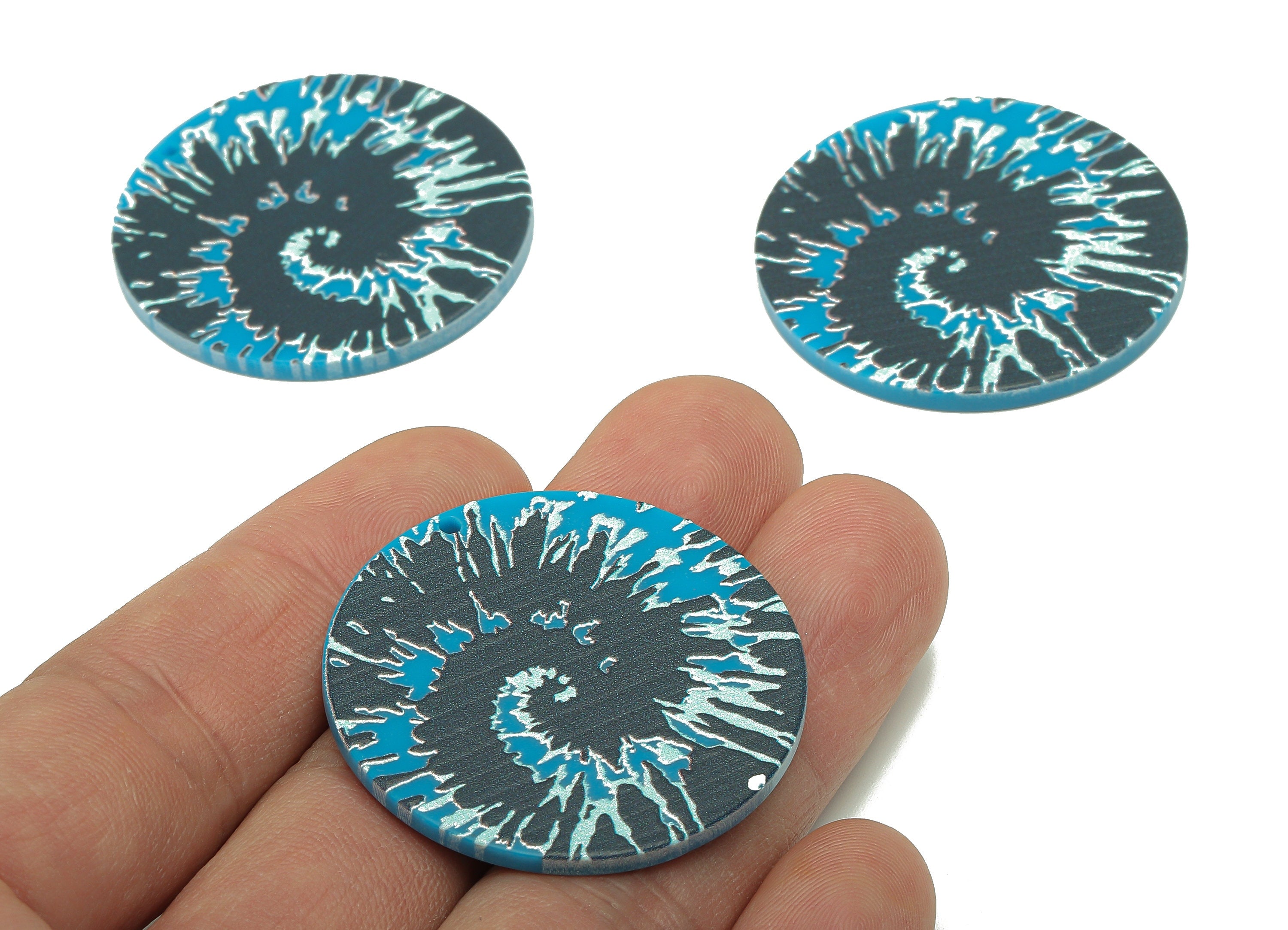 Acrylic Wave Round Earring Charm - Blue Sea Wavy Spiral Circle Earring - Snail Pendant With Hole - For Necklace - 37.5x37.5x2.6mm - AC2579 - DOMEDBAZAAR
