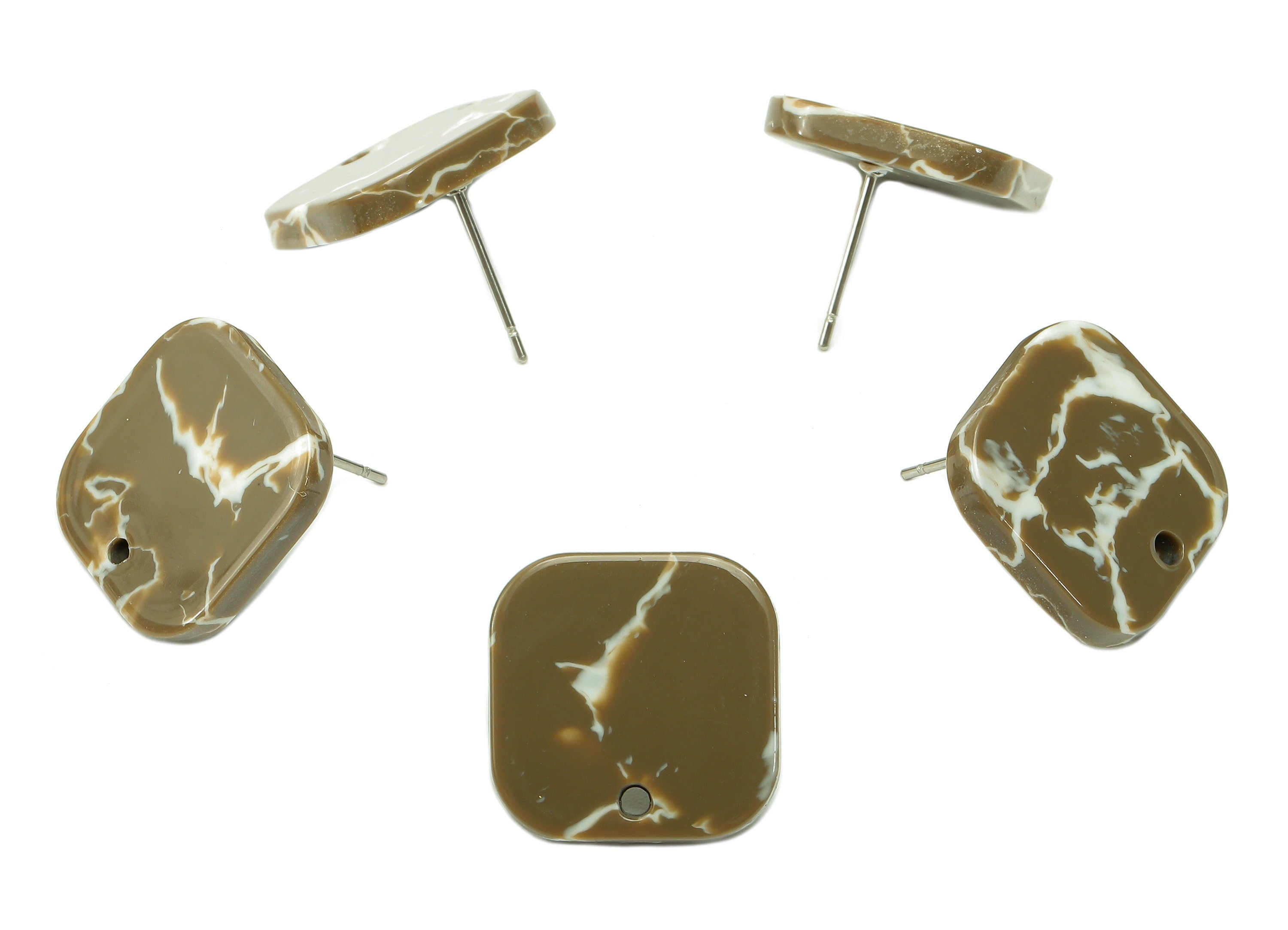 Acetate Oval Square Stud Earring - Earring Post With Hole - 316 Stainless Steel Stud - Color Code: A844 - 16.76x16.75x2.77mm - AC2557-A844 - DOMEDBAZAAR