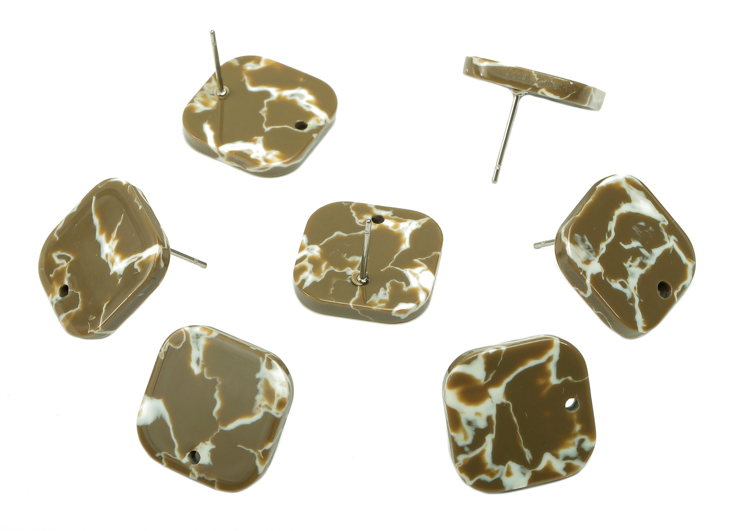 Acetate Oval Square Stud Earring - Earring Post With Hole - 316 Stainless Steel Stud - Color Code: A844 - 16.76x16.75x2.77mm - AC2557-A844 - DOMEDBAZAAR