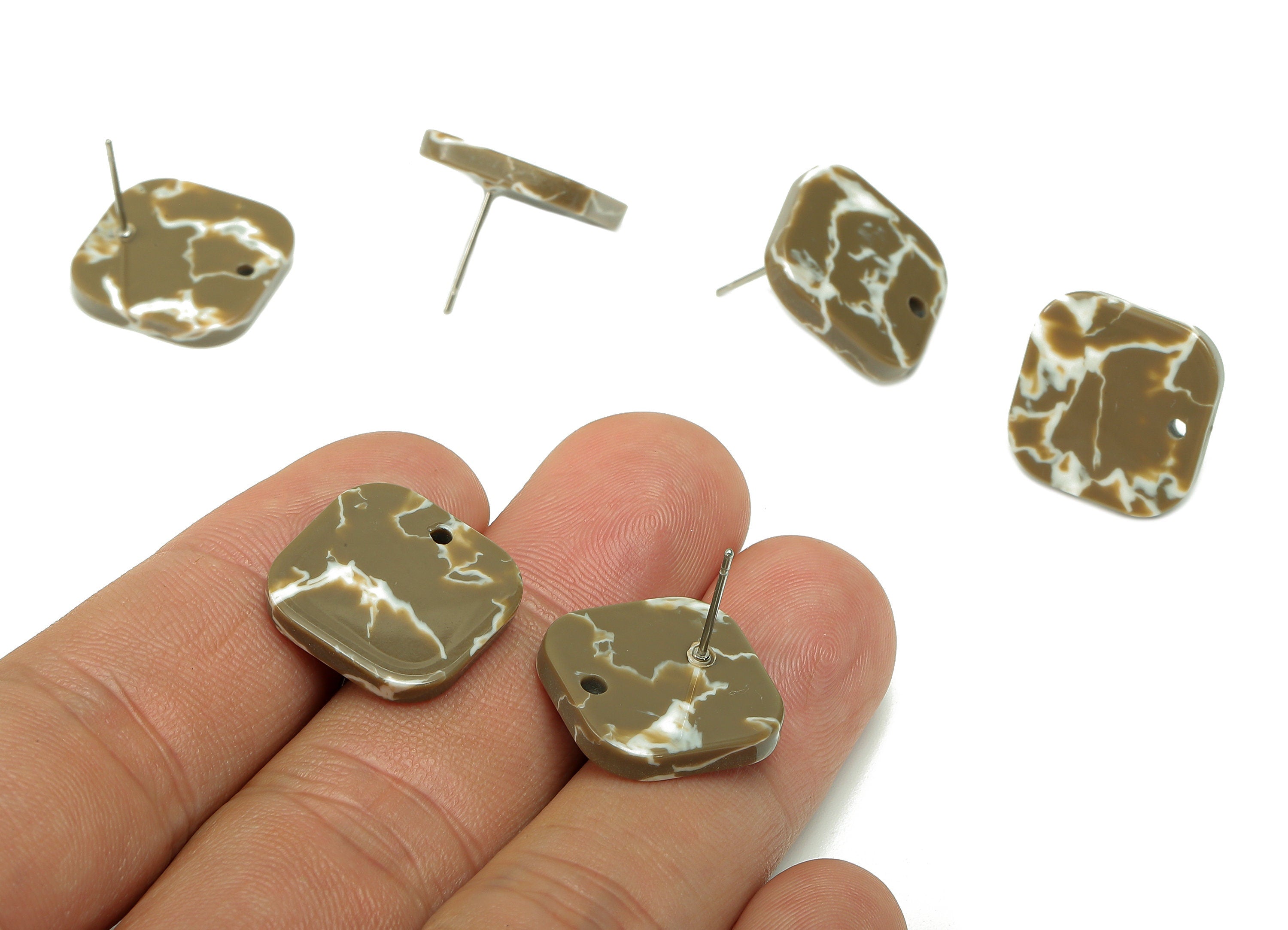 Acetate Oval Square Stud Earring - Earring Post With Hole - 316 Stainless Steel Stud - Color Code: A844 - 16.76x16.75x2.77mm - AC2557-A844 - DOMEDBAZAAR