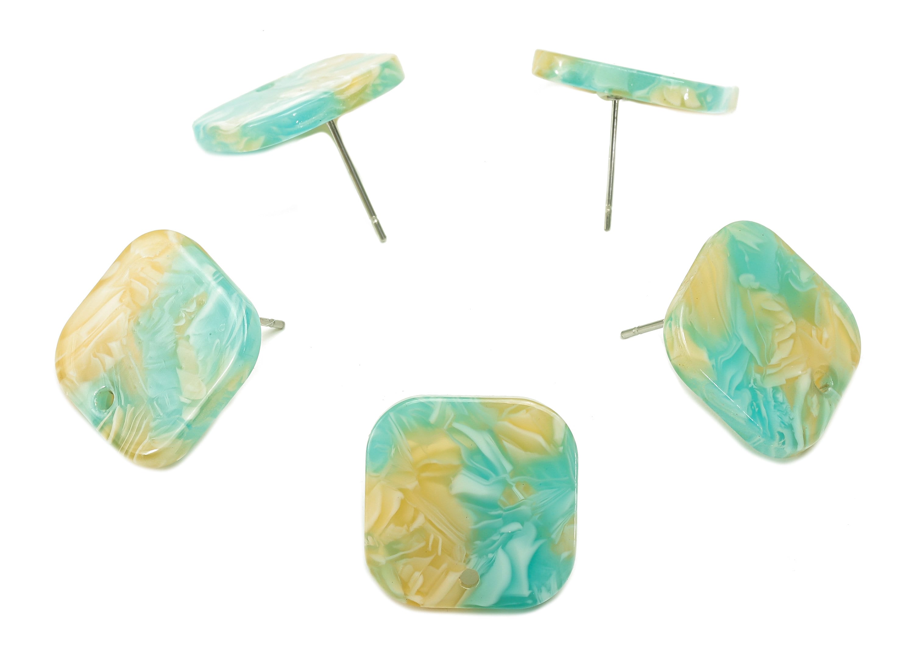 Acetate Oval Square Stud Earring - Earring Post With Hole - 316 Stainless Steel Stud - Color Code: A846 - 16.84x16.81x2.69mm - AC2557-A846 - DOMEDBAZAAR