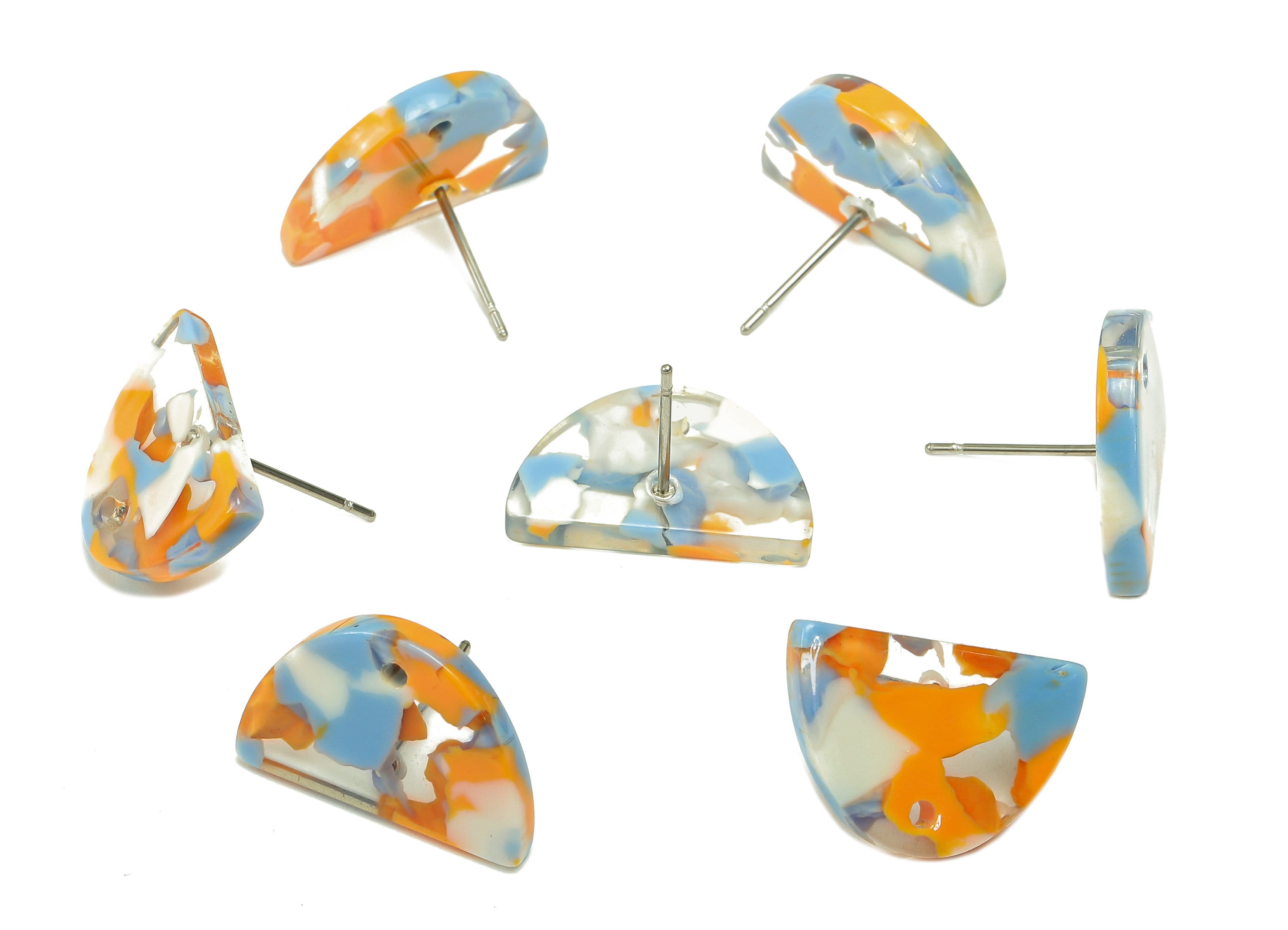 Acetate Semicircle Stud Earring - Half Moon Earring Post With Hole - 316 Stainless Steel - Color Code: A842 - 18.18x12.2x2.5mm - AC2558-A842 - DOMEDBAZAAR