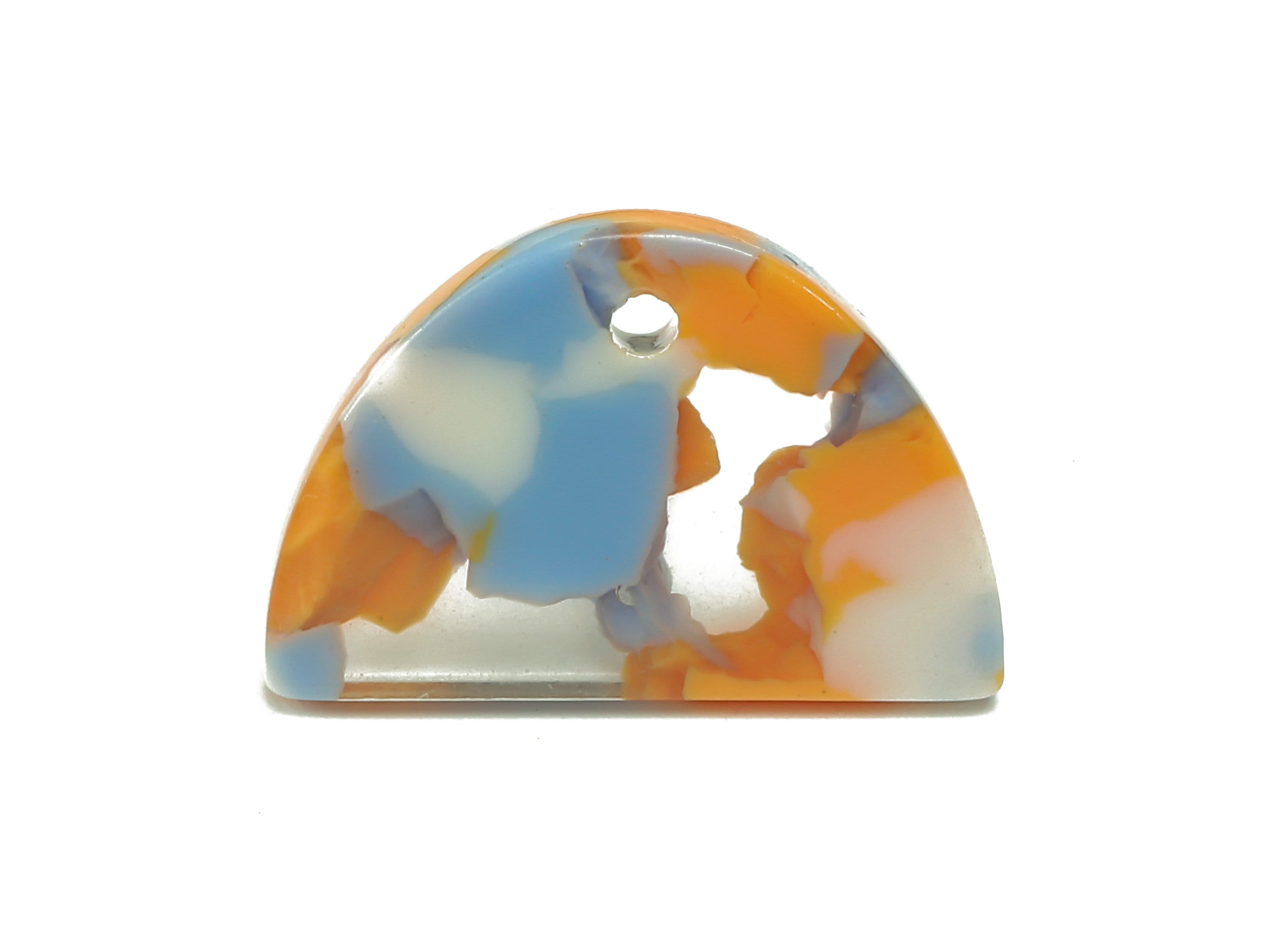 Acetate Semicircle Stud Earring - Half Moon Earring Post With Hole - 316 Stainless Steel - Color Code: A842 - 18.18x12.2x2.5mm - AC2558-A842 - DOMEDBAZAAR