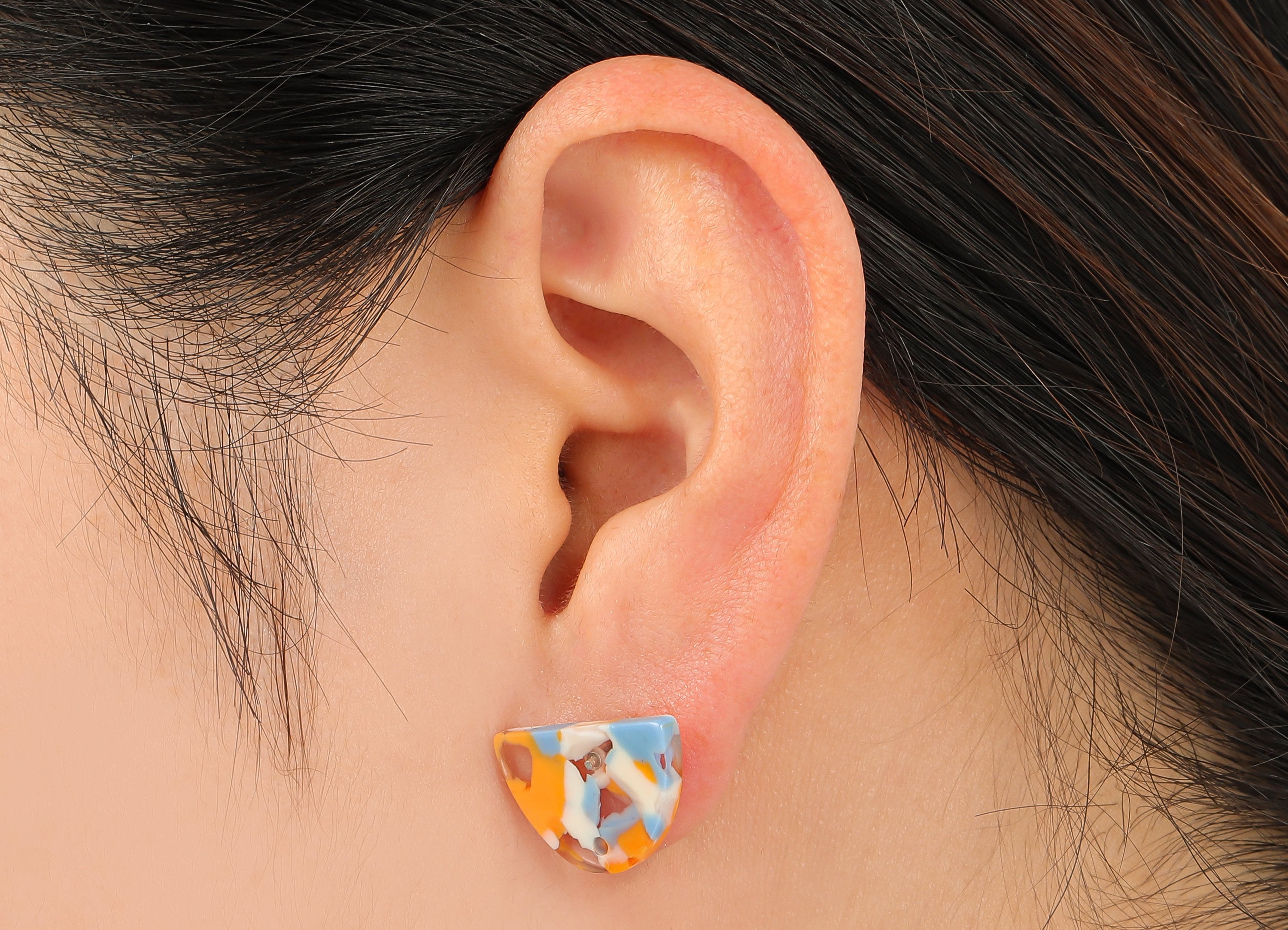 Acetate Semicircle Stud Earring - Half Moon Earring Post With Hole - 316 Stainless Steel - Color Code: A842 - 18.18x12.2x2.5mm - AC2558-A842 - DOMEDBAZAAR