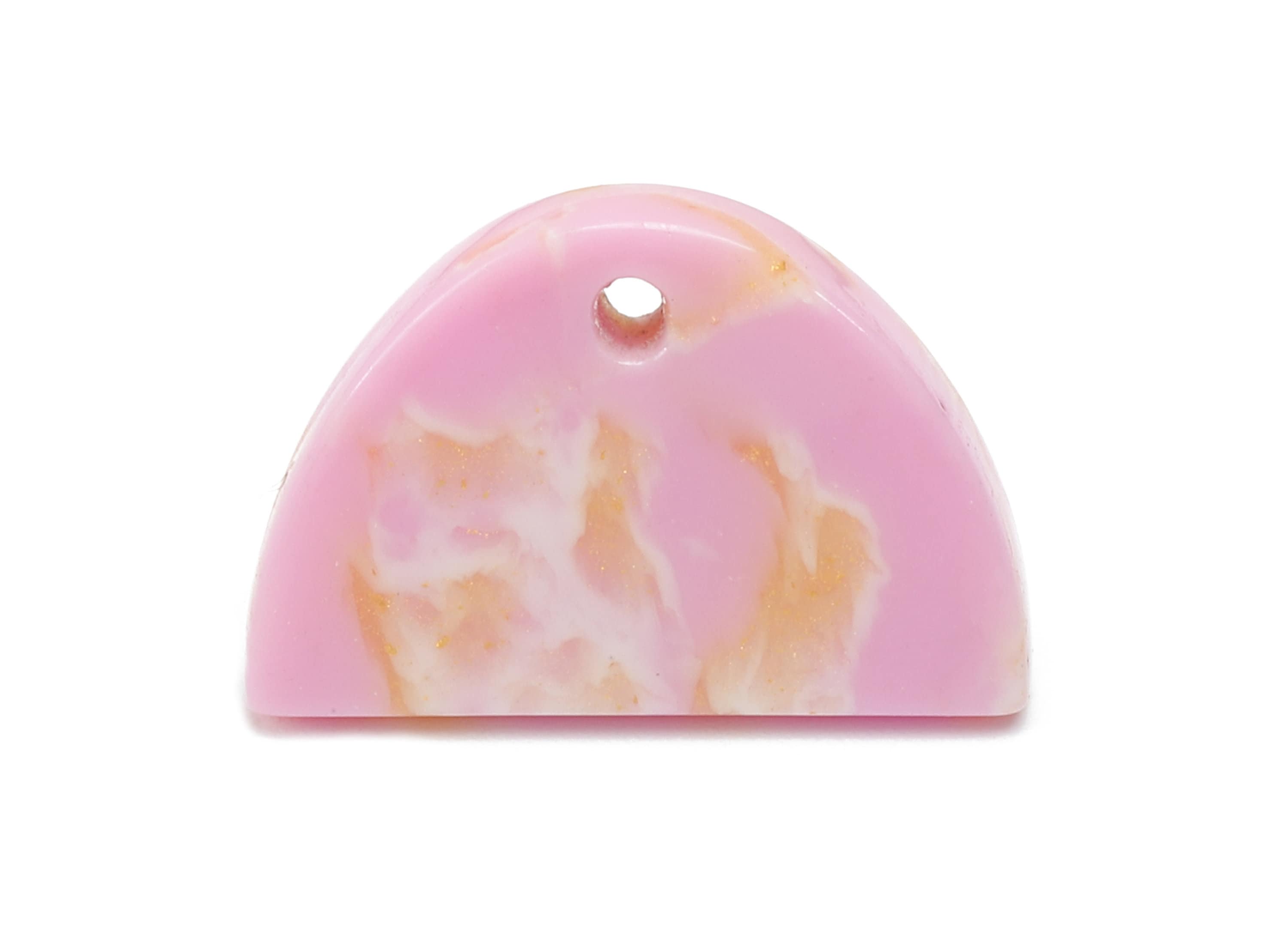 Acetate Semicircle Stud Earring - Pink Half Moon Earring Post With Hole - 316 Stainless Steel - Color Code: A845 - 18x12x2.7mm - AC2558-A845 - DOMEDBAZAAR