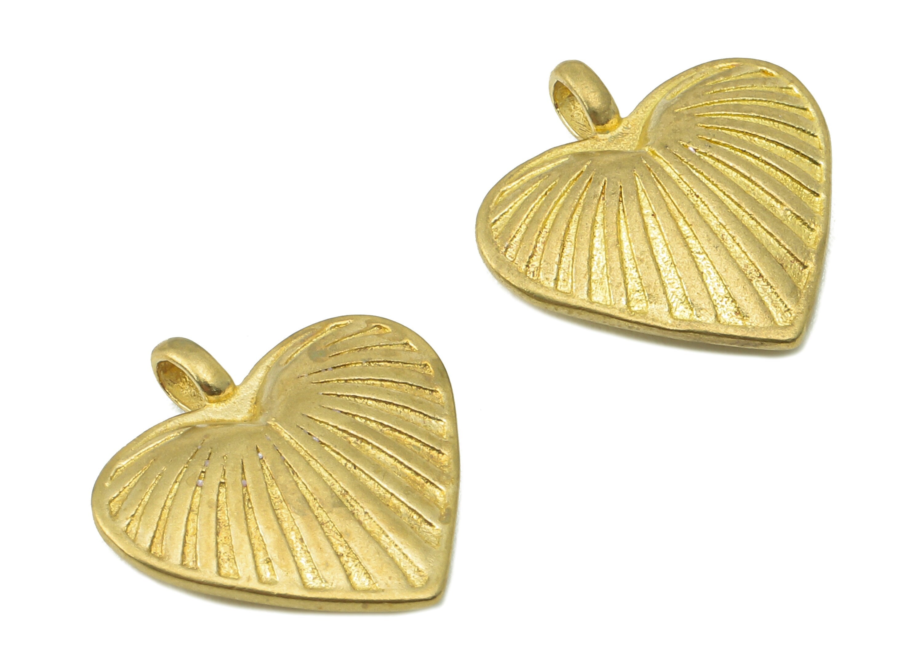 Brass Heart Shell Necklace Charms - Raw Brass Heart Pendant With Loop - Texture Heart Charms - For Necklace - 17.6x17.06x3.89mm - PP8236 - DOMEDBAZAAR