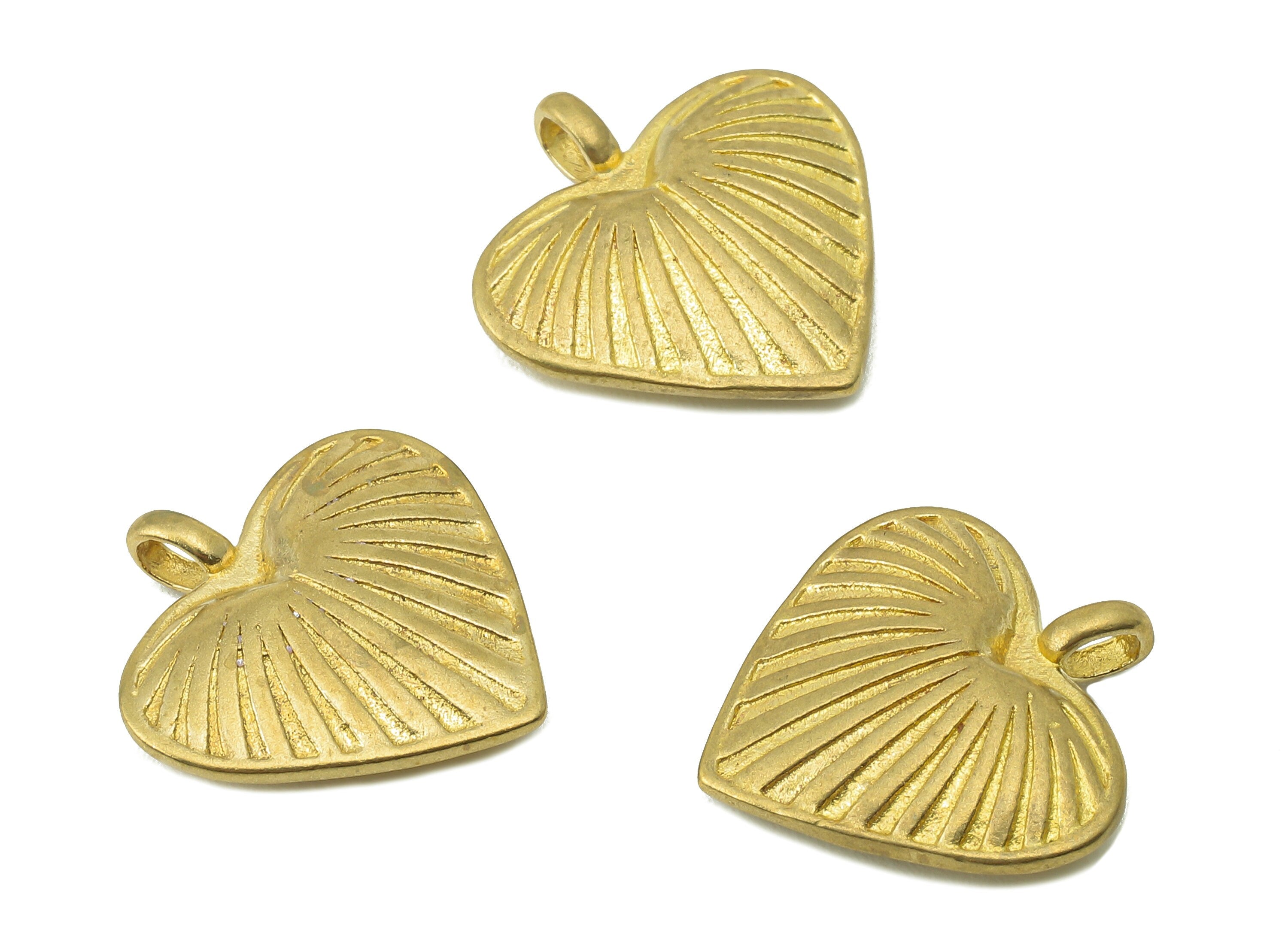 Brass Heart Shell Necklace Charms - Raw Brass Heart Pendant With Loop - Texture Heart Charms - For Necklace - 17.6x17.06x3.89mm - PP8236 - DOMEDBAZAAR