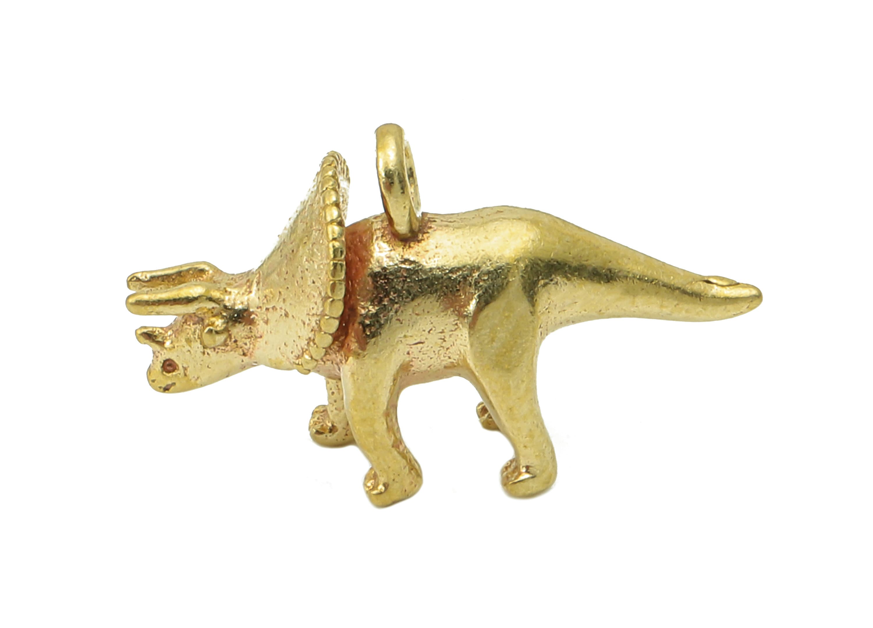 Brass Styracosaurus Earring Charms - Raw Brass Triceratops Pendant With Loop - Dinosaur Charms - For Necklace - 17.25x10.41x5.96mm - PP8237 - DOMEDBAZAAR