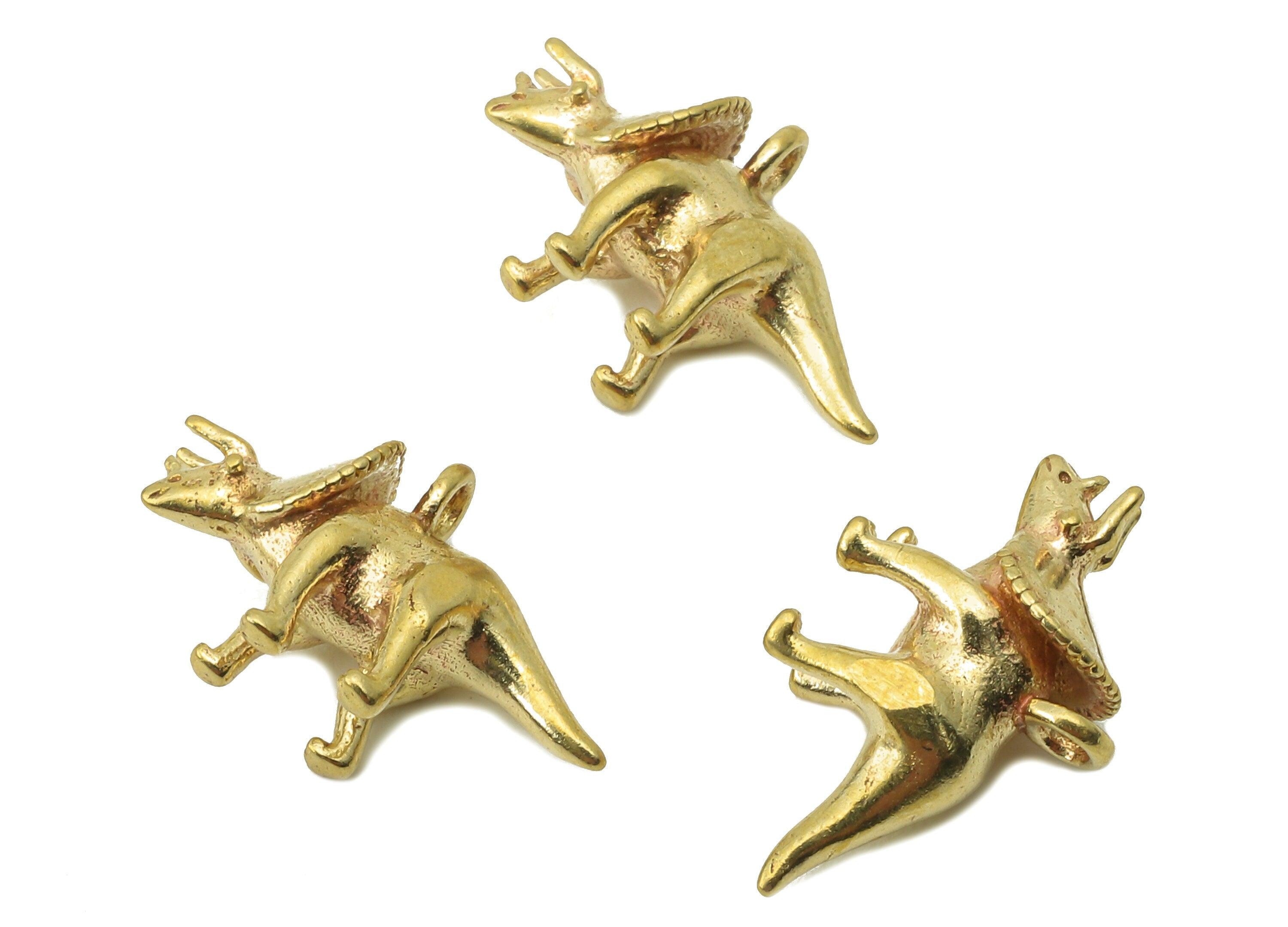 Brass Styracosaurus Earring Charms - Raw Brass Triceratops Pendant With Loop - Dinosaur Charms - For Necklace - 17.25x10.41x5.96mm - PP8237 - DOMEDBAZAAR