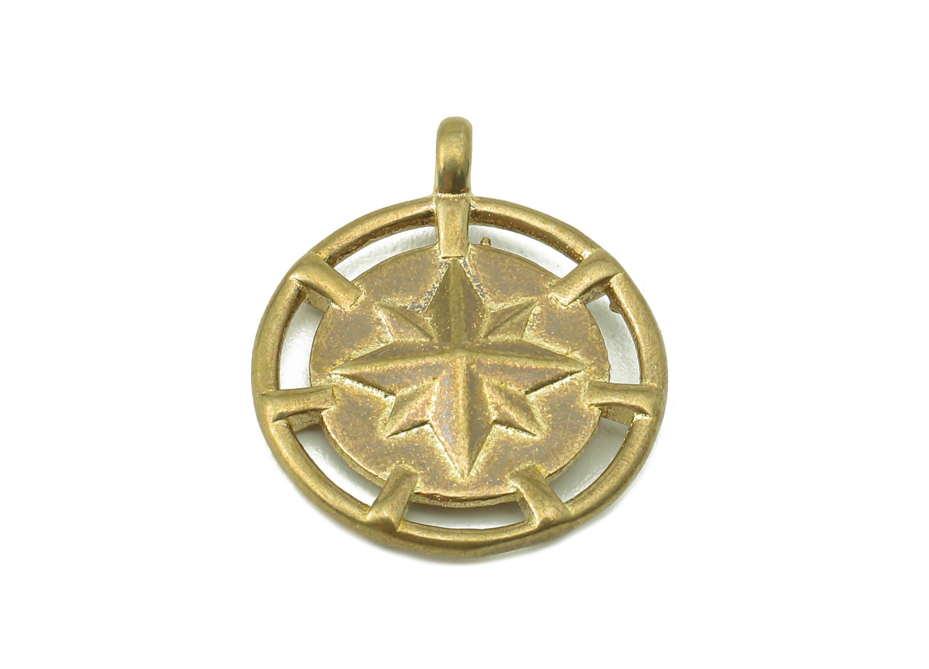Brass Round Octagonal Star Earring Charms - Raw Brass Eight-Pointed Star Pendant With Loop - For Necklace - 18.54x15.3x2.35mm - PP8238 - DOMEDBAZAAR